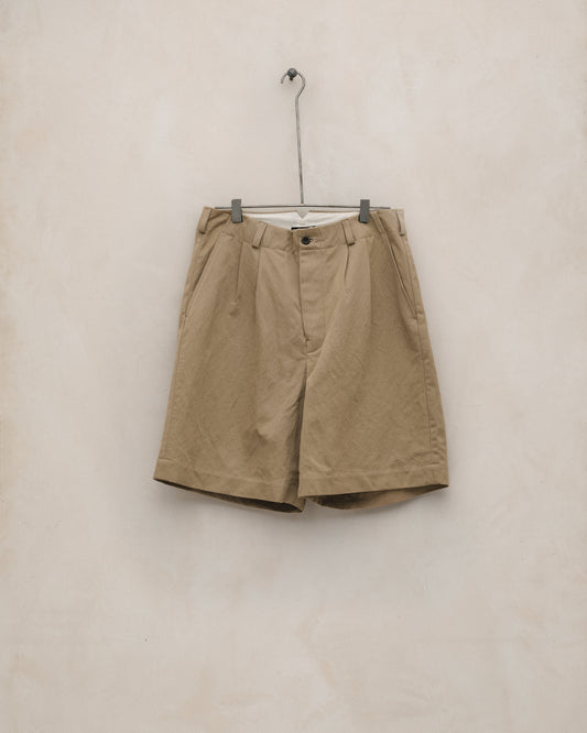Two Pleat Short - Gallnut Cotton/Washi Twill, Khaki (Natural Gallnut Dye)