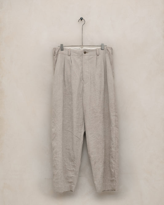 Two Pleat Pant - Cold Dyed Linen/Cotton Herringbone, Dark Beige (Cold Dye)
