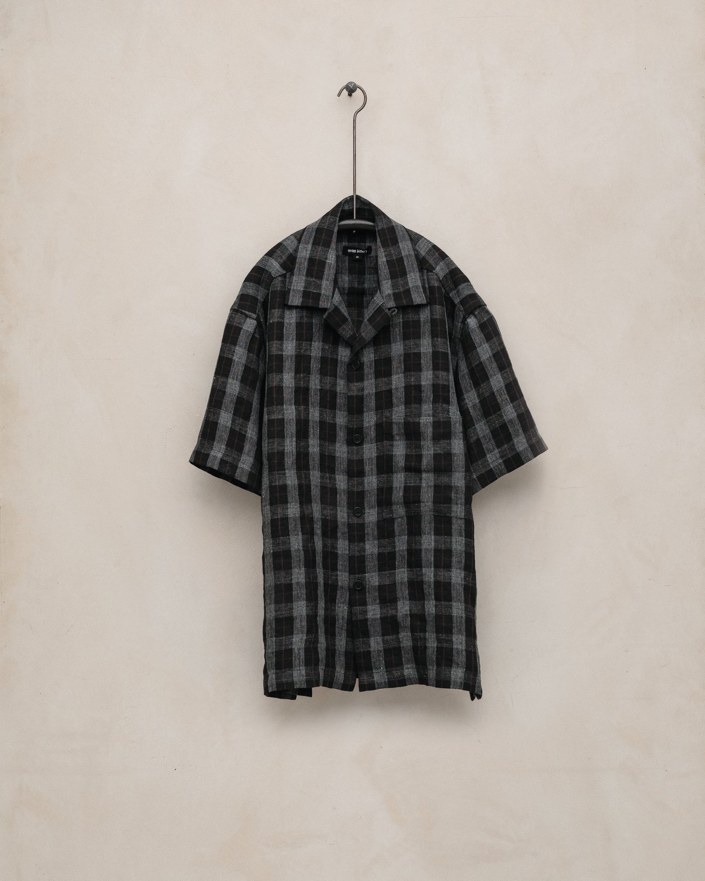 Short Sleeve Shirt - Yarn Dyed Linen Check, Charcoal/Brown/Black