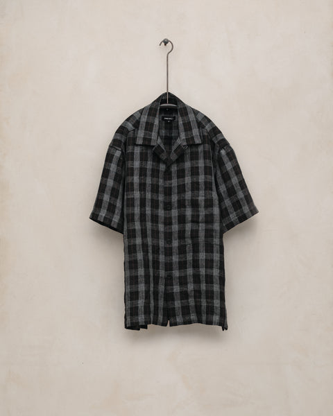 Short Sleeve Shirt - Yarn Dyed Linen Check, Charcoal/Brown/Black