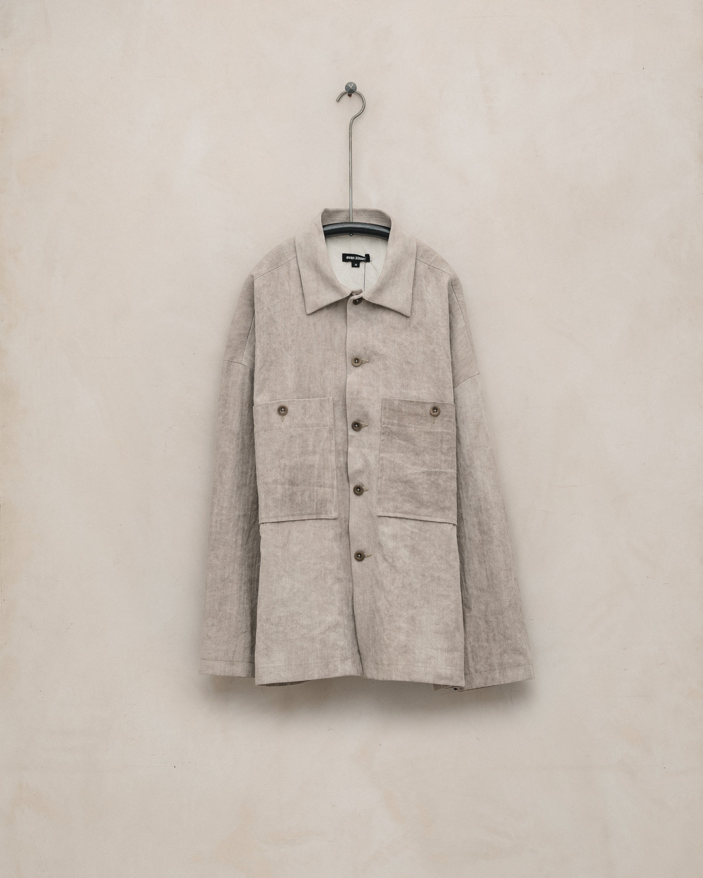 Field Shirt Two - Cold Dyed Linen/Cotton Herringbone, Dark Beige