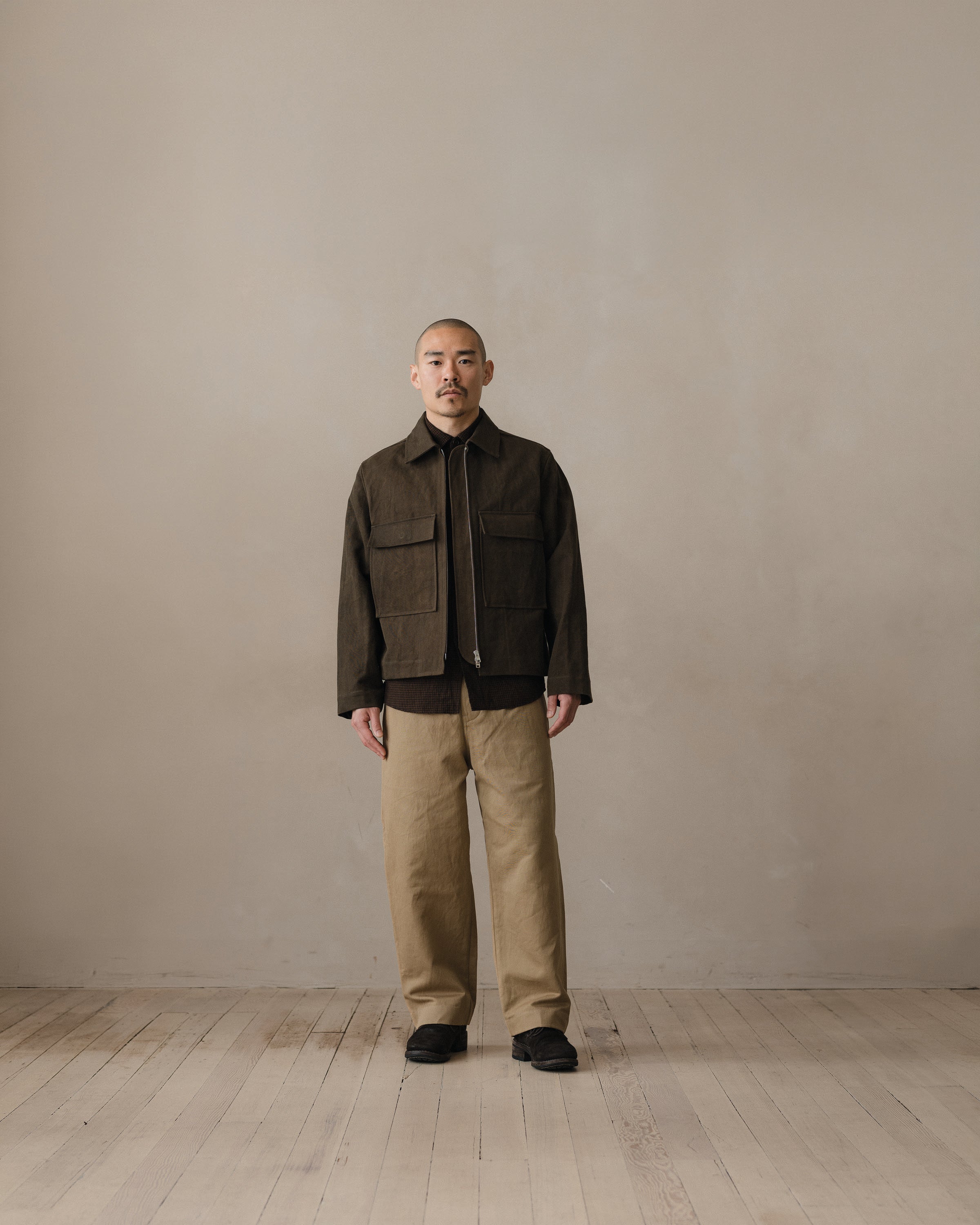 Zip Jacket - Sumi Ink Cotton/Washi Canvas, Dark Olive – evan kinori