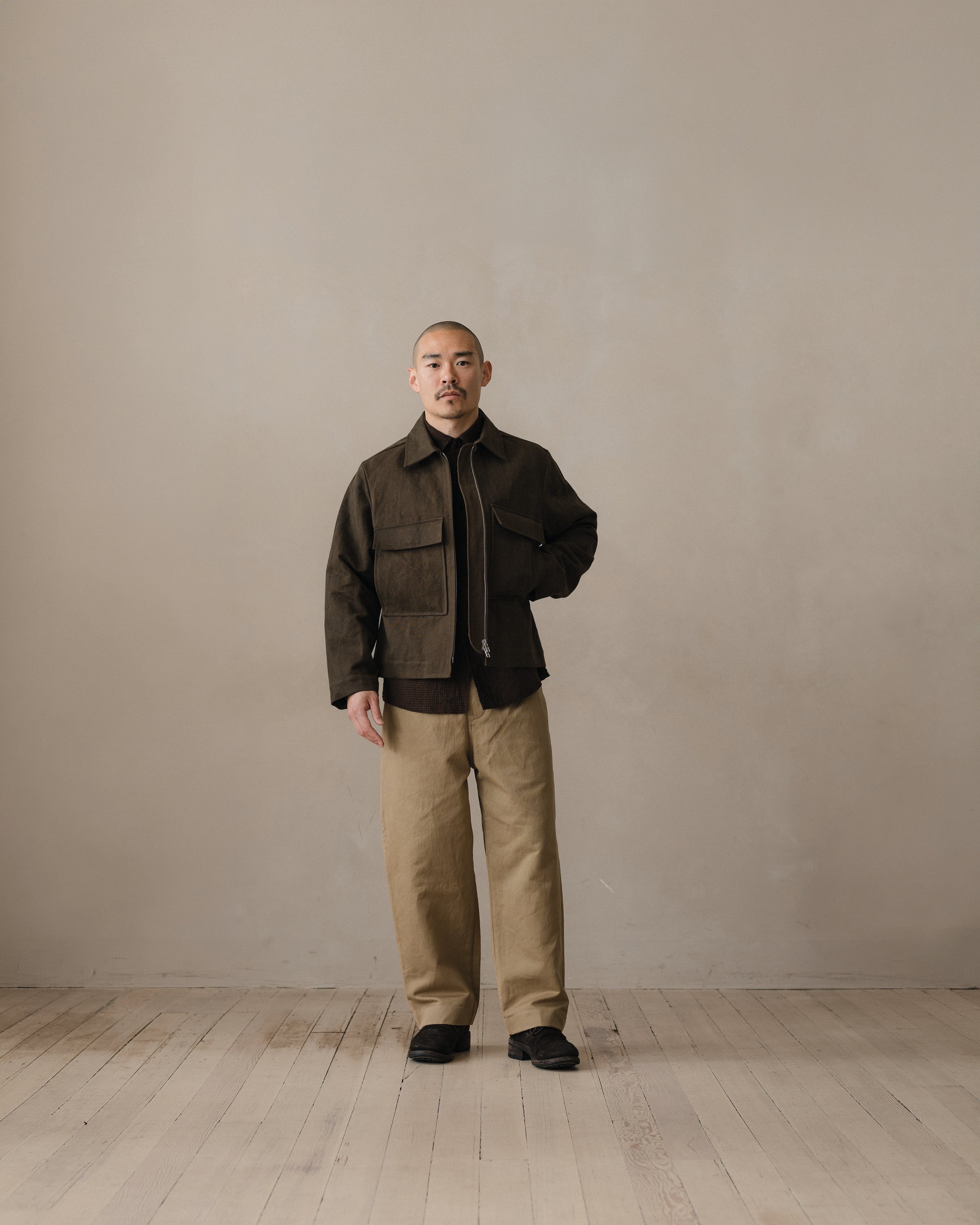 Zip Jacket - Sumi Ink Cotton/Washi Canvas, Dark Olive – evan kinori