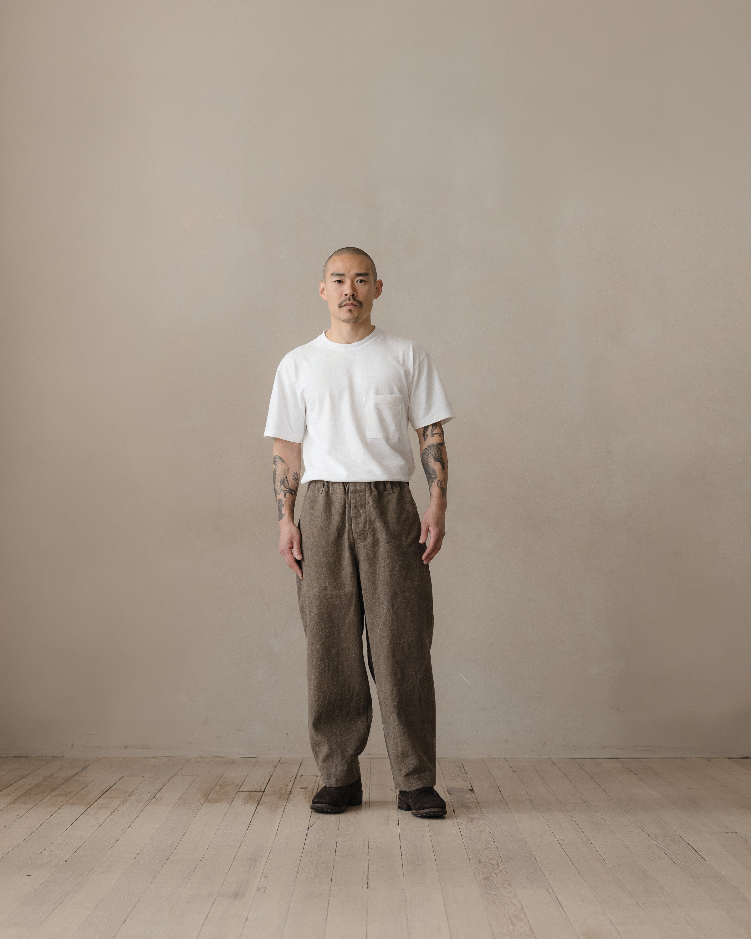 Elastic Pant - Natural Dye Silk/Linen Broadcloth, Iron (Persimmon
