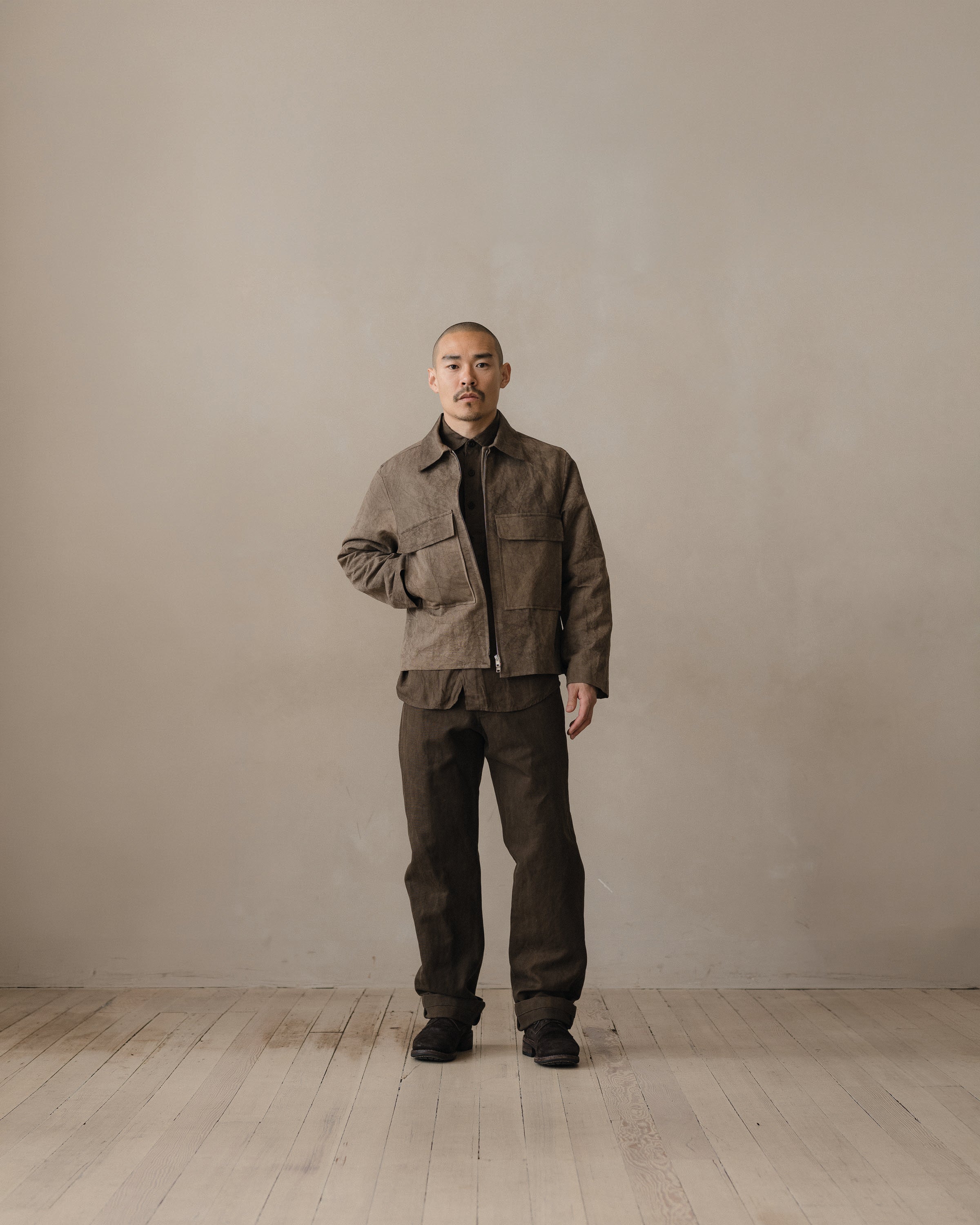 Zip Jacket - Natural Dye Cotton/Washi Twill, Brown (Persimmon/Iron Zip Jacket - Natural Dye Cotton/Washi Twill, Brown (Persimmon/Iron