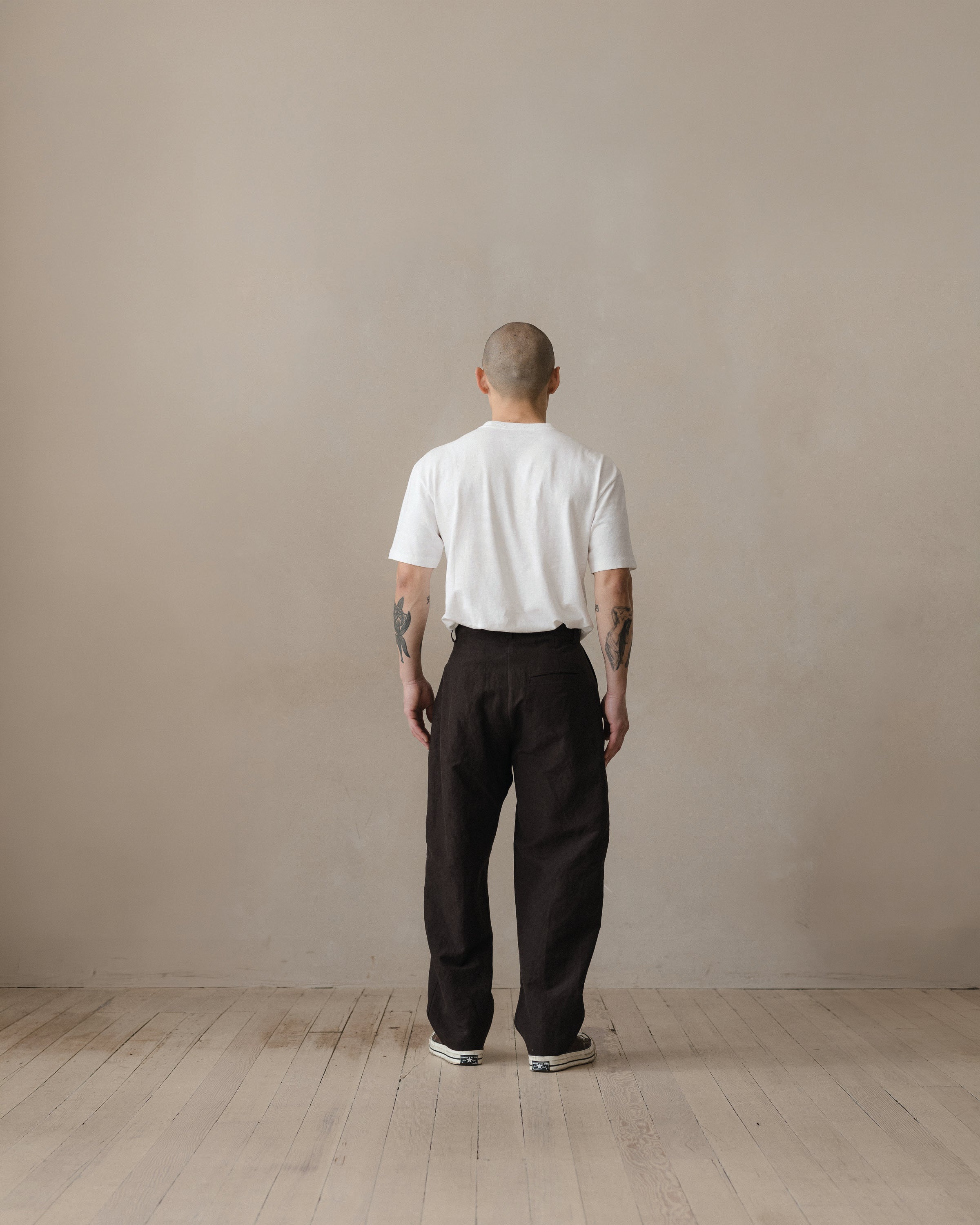 Single Pleat Pant - Worsted Wool/Linen Canvas, Dark Brown – evan