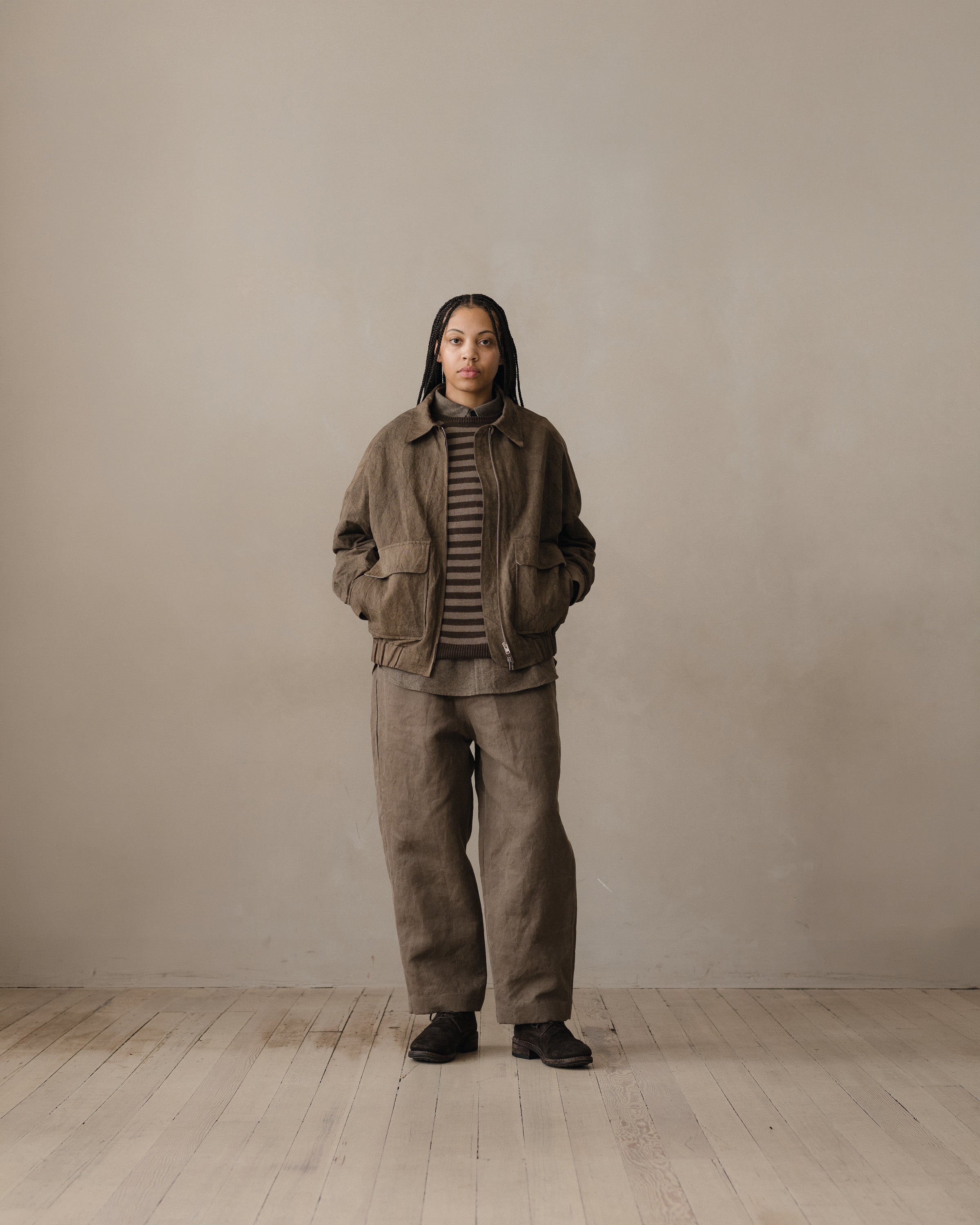 Zip Jacket Two - Natural Dye Cotton/Washi Twill, Brown (Persimmon
