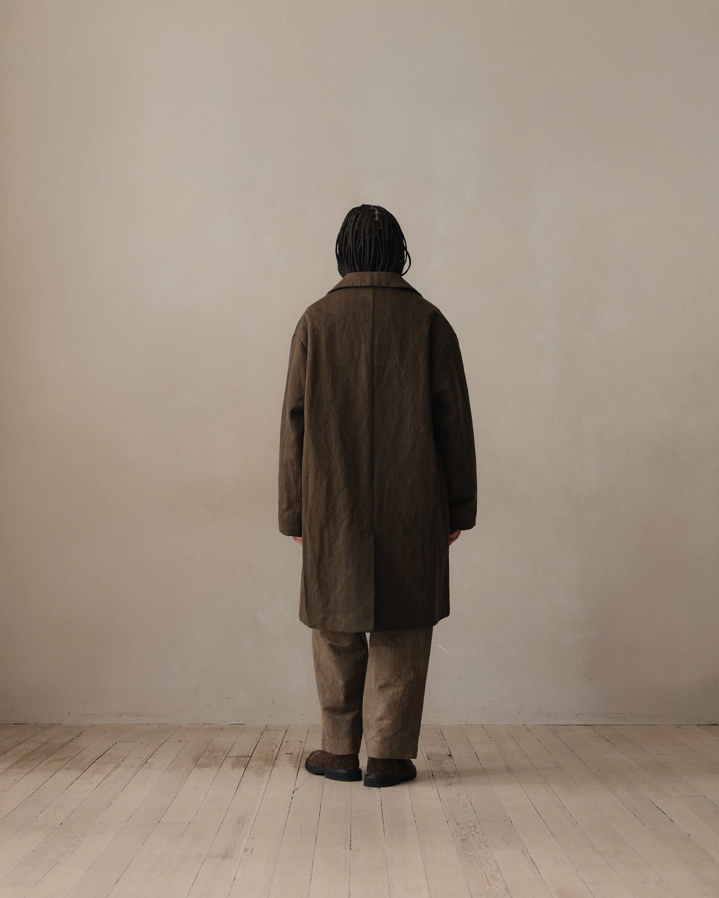 Big Coat - Sumi Ink Cotton/Washi Canvas, Dark Olive – evan kinori