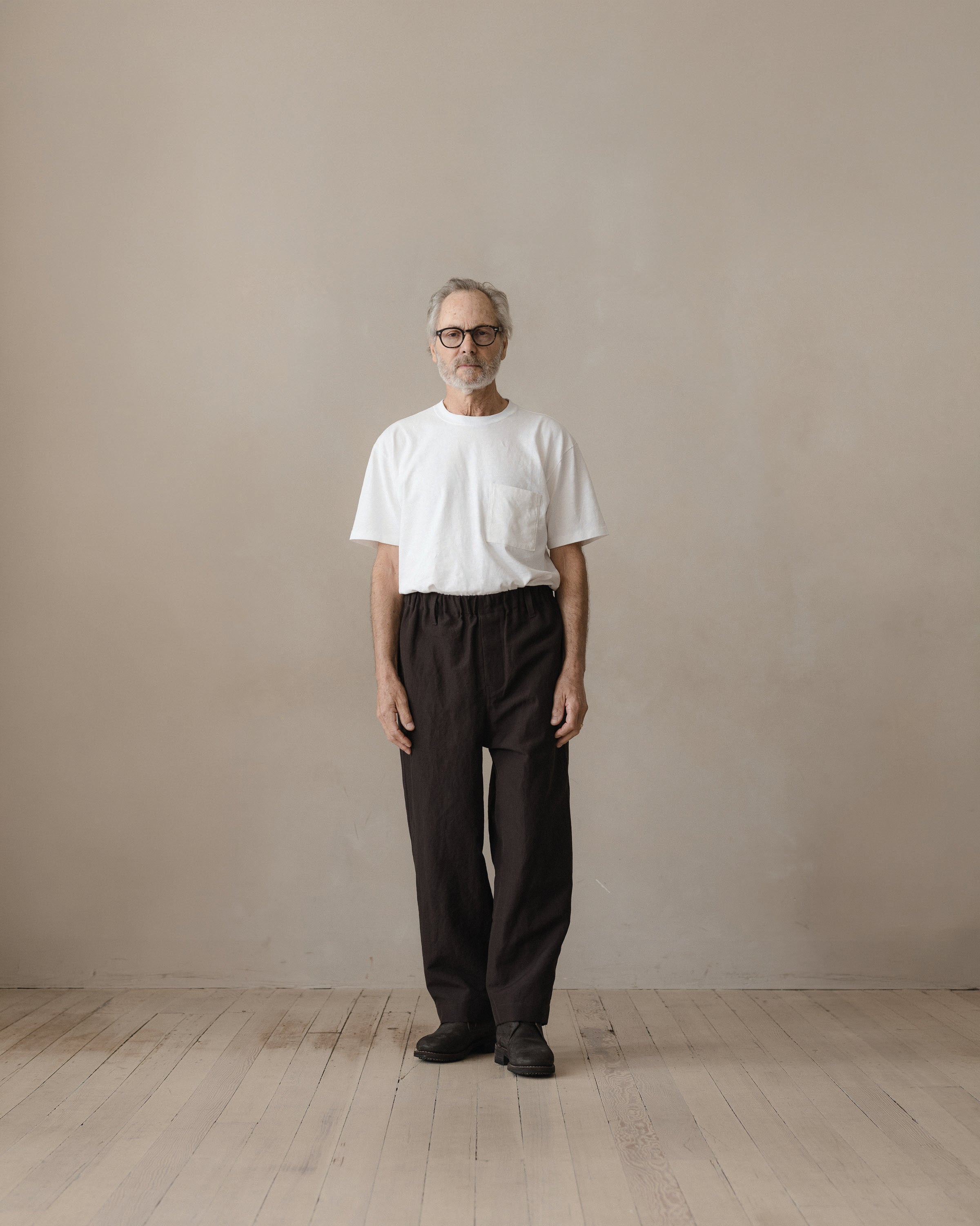 Elastic Pant - Worsted Wool/Linen Canvas, Dark Brown – evan kinori