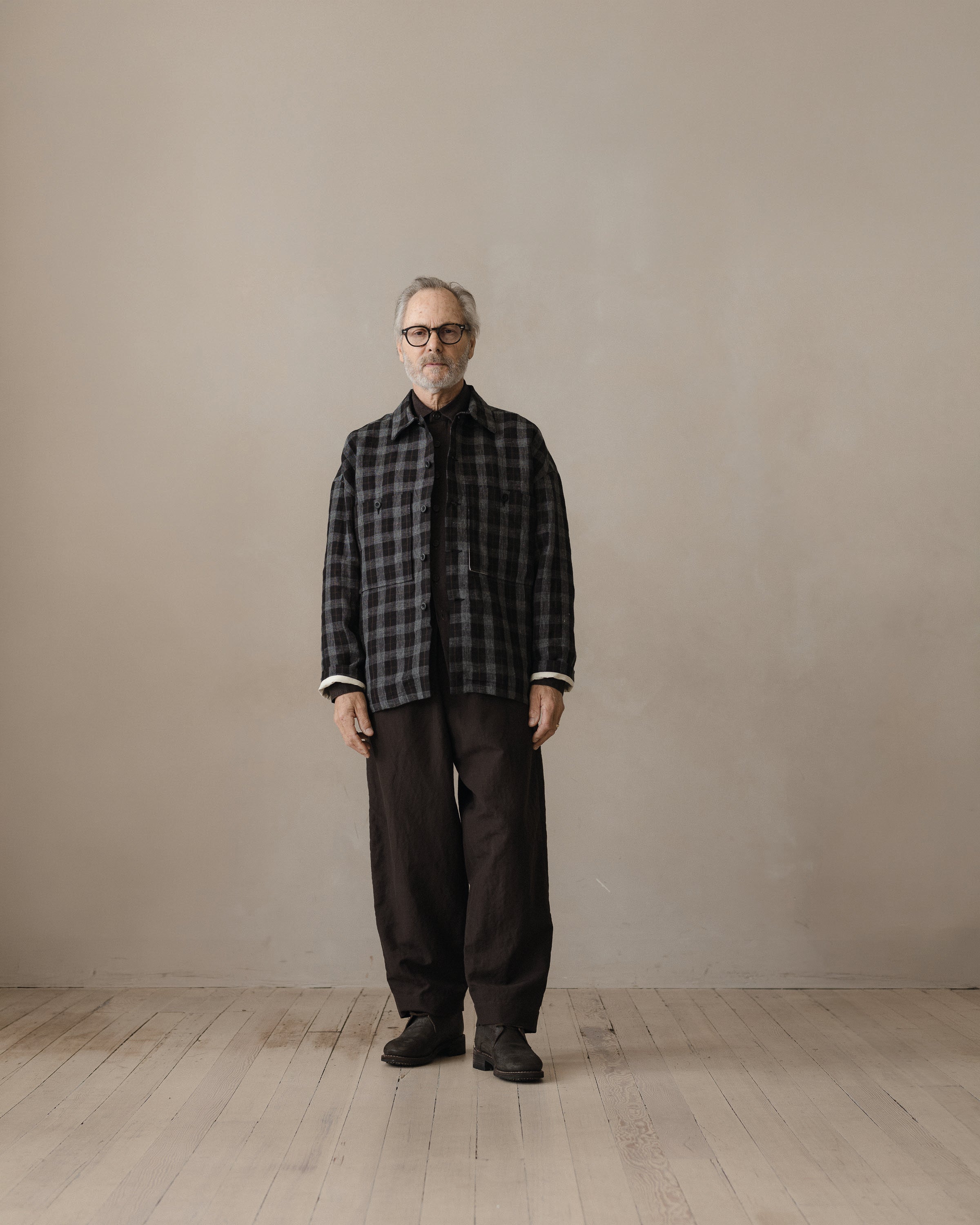 Field Shirt Two - Yarn Dyed Linen Check, Charcoal/Brown/Black
