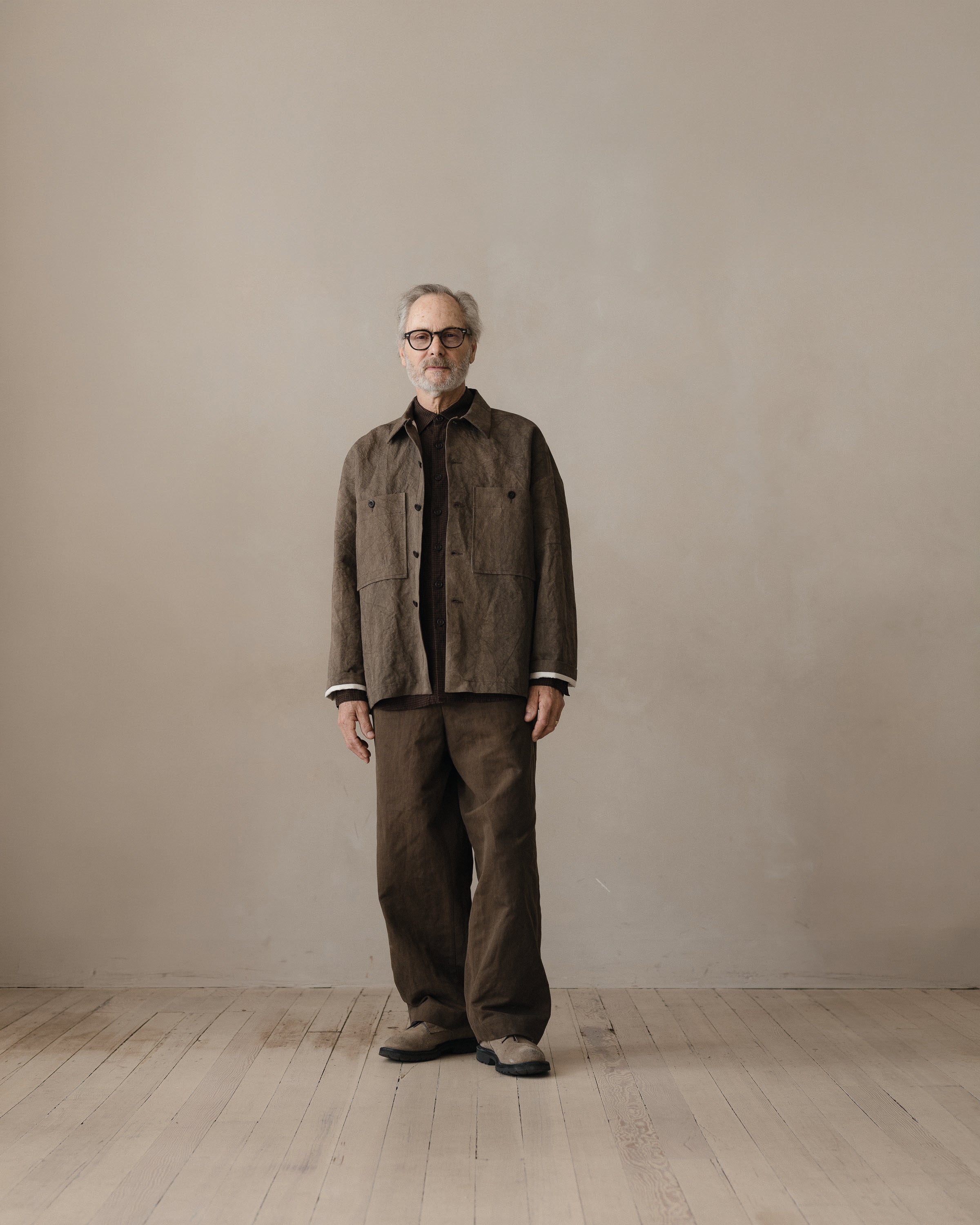 Field Shirt Two - Natural Dye Cotton/Washi Twill, Brown (Persimmon