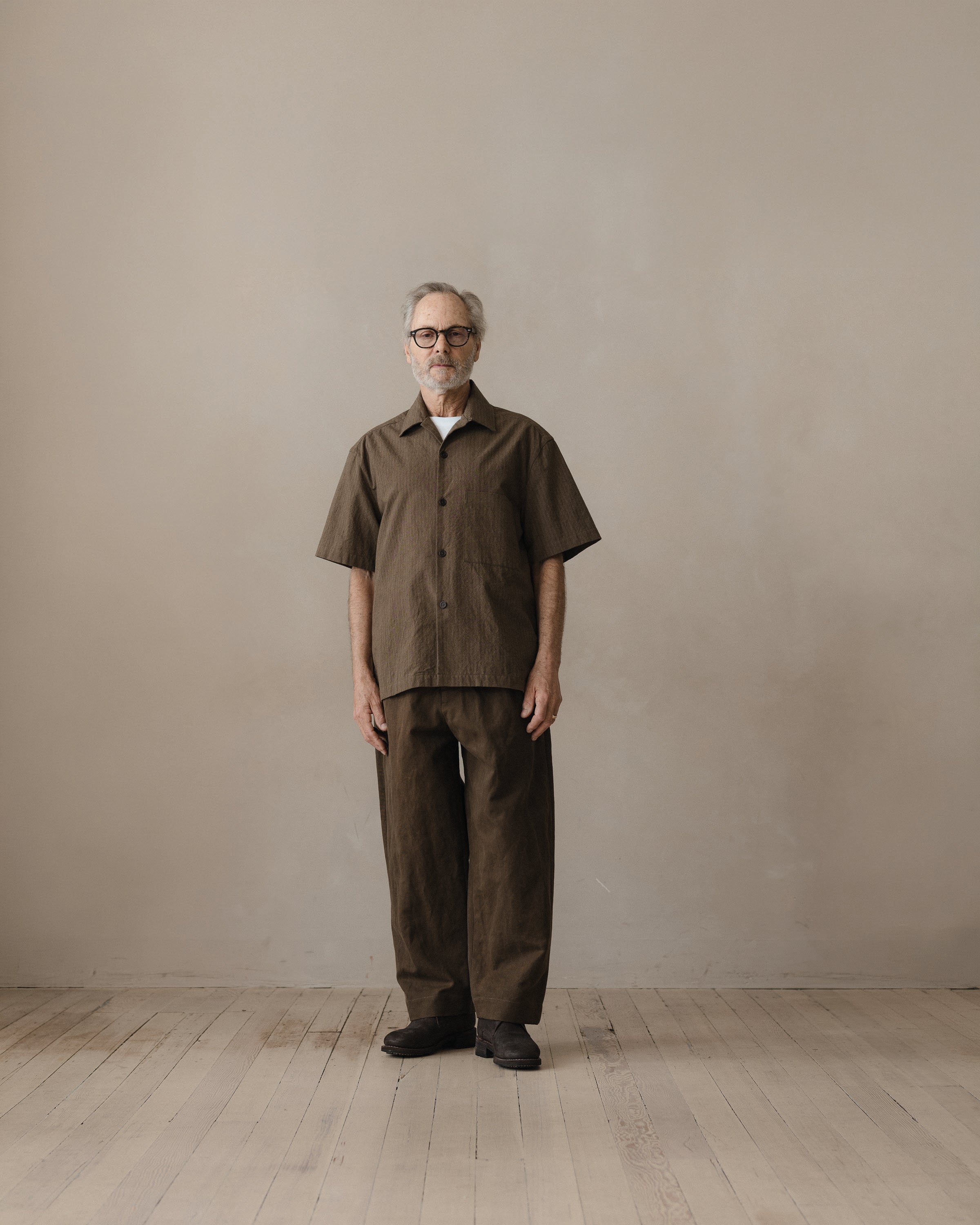 Short Sleeve Shirt - Yarn Dyed Hemp/Cotton Stripe, Charcoal/Dark
