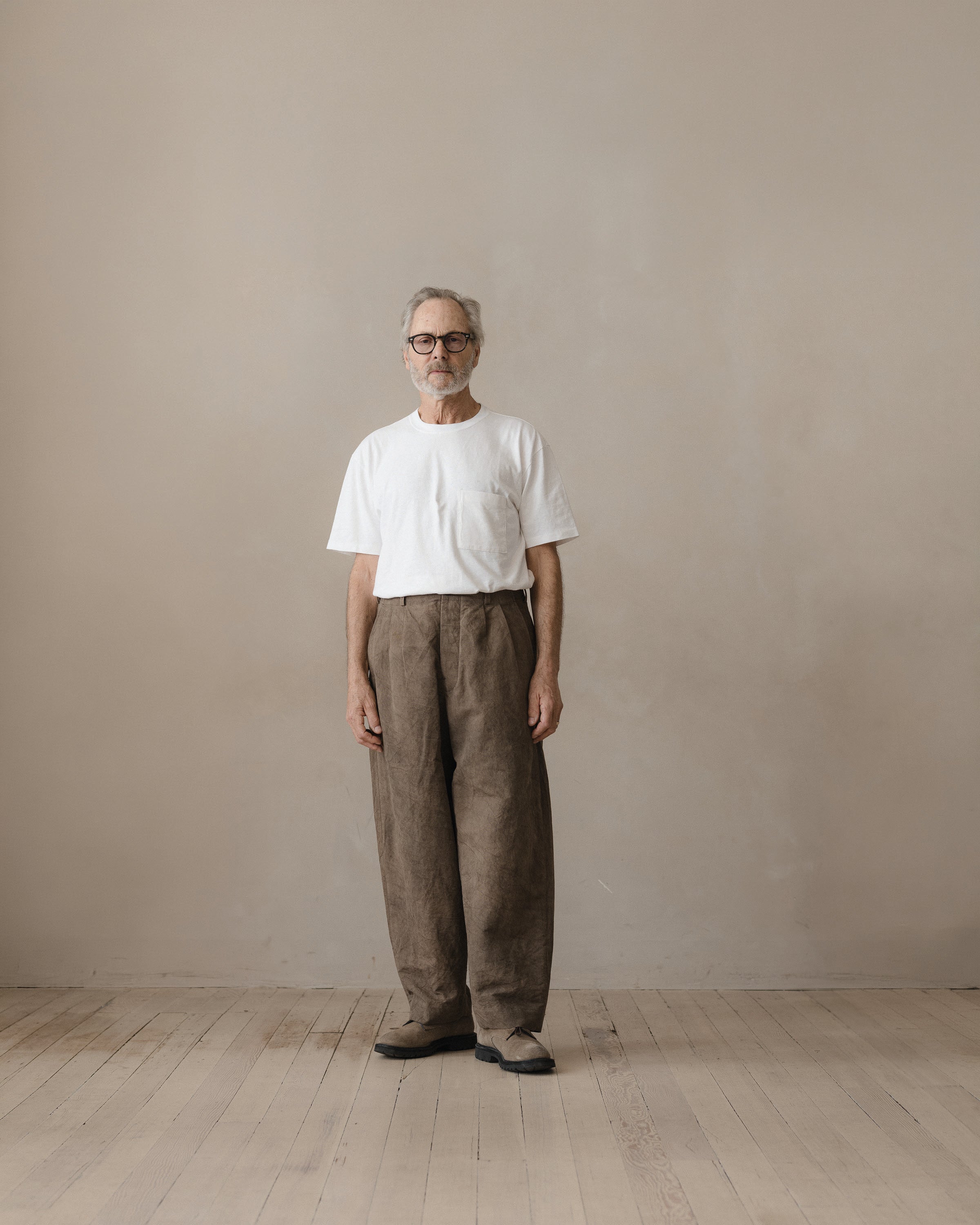 garment dye cotton*rayon twill clothパンツ Two Pleat Pant - Natural Dye Cotton/Washi Twill, Brown (Persimmon