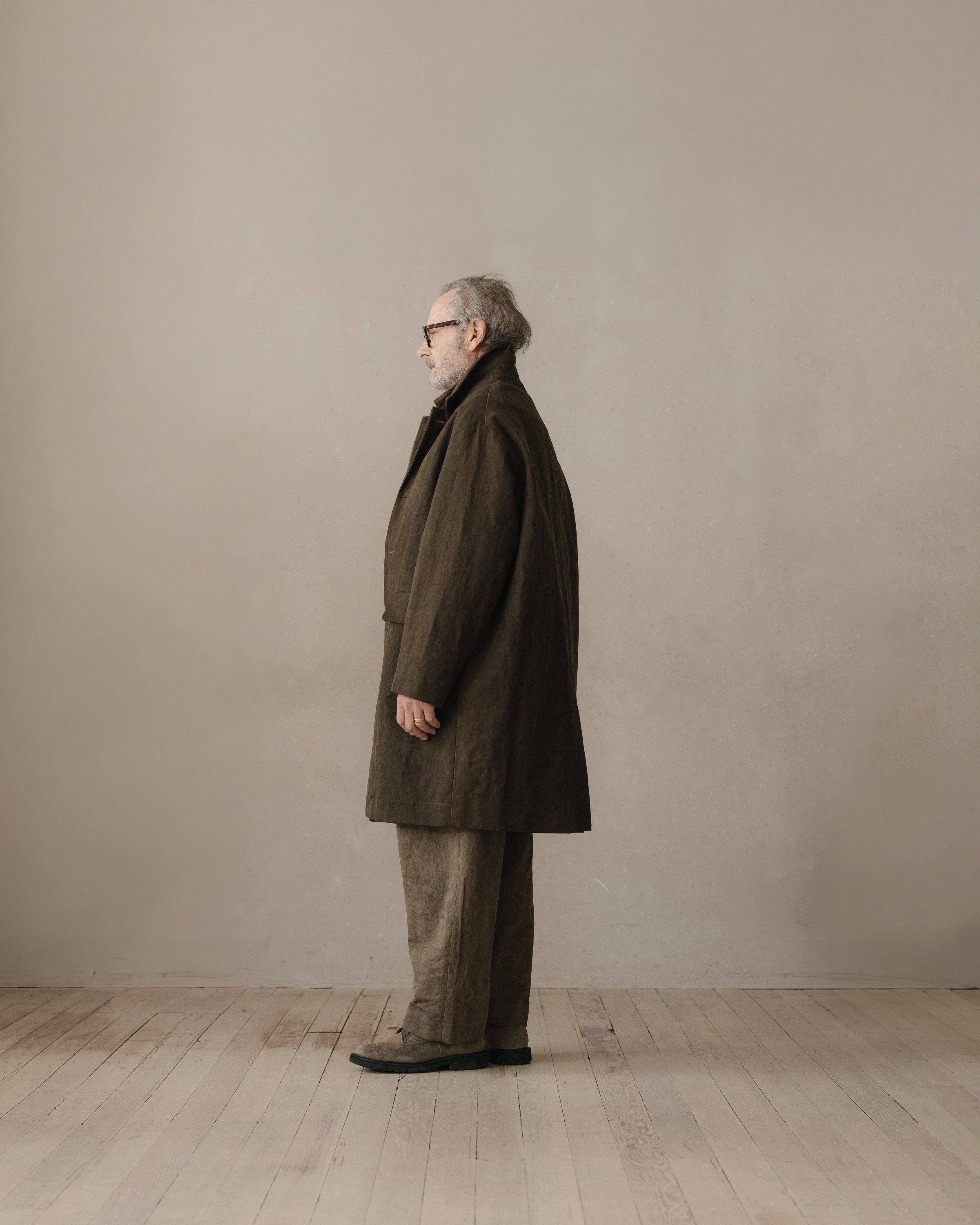 Big Coat - Sumi Ink Cotton/Washi Canvas, Dark Olive – evan kinori