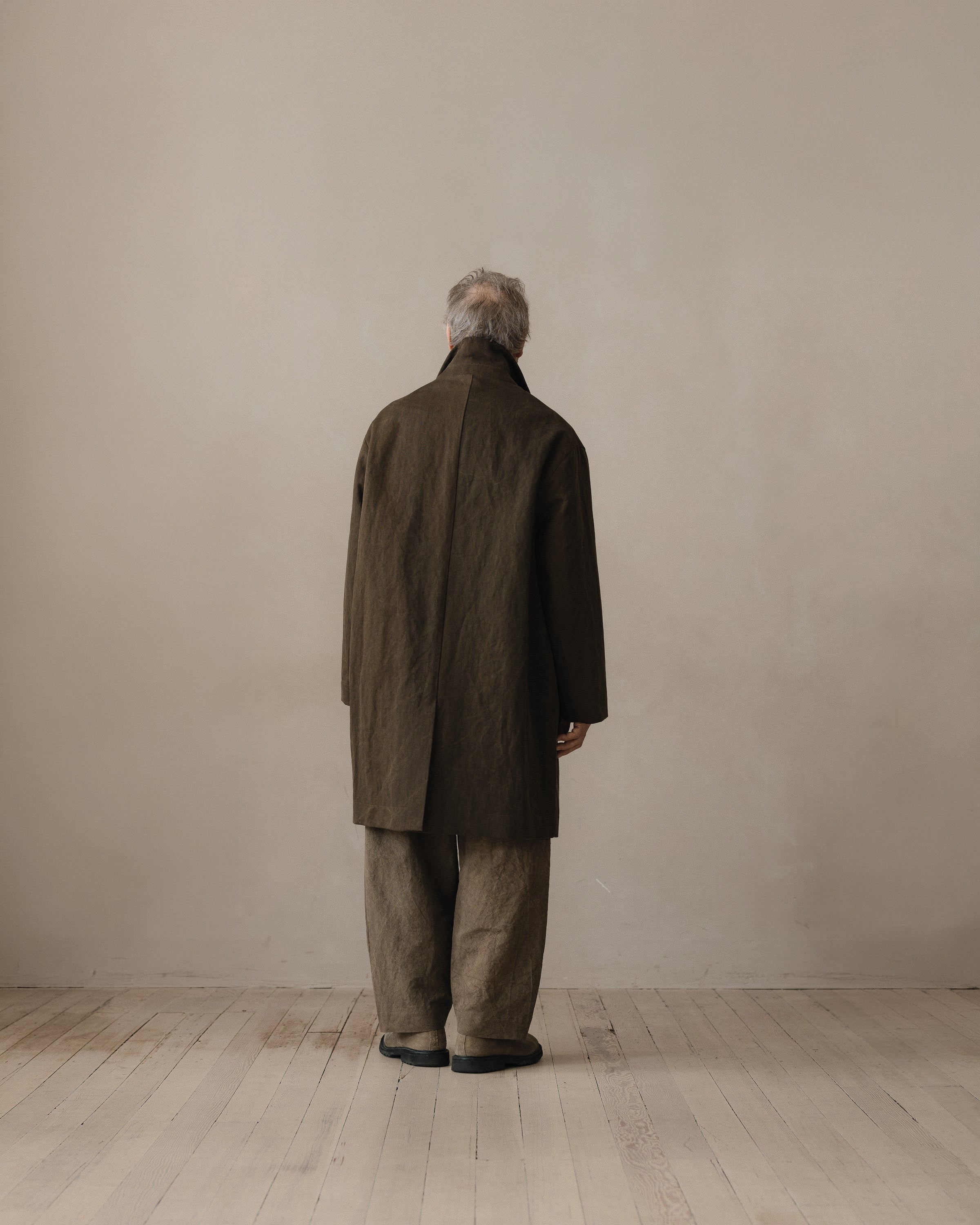 Big Coat - Sumi Ink Cotton/Washi Canvas, Dark Olive – evan kinori