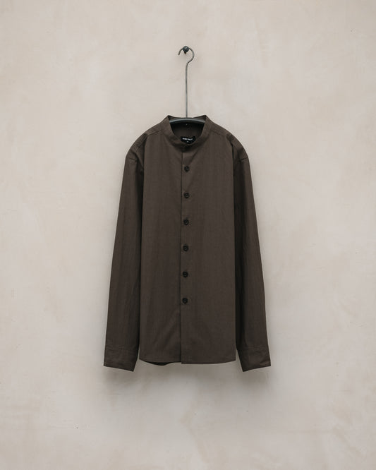 Band Collar Shirt - Organic Cotton Typewriter, Anthracite