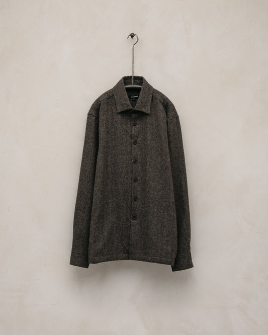 Flat Hem Shirt - Undyed Wool Herringbone, Dark Brown