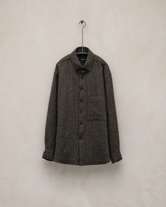 Big Shirt Two - Undyed Wool Herringbone, Dark Brown