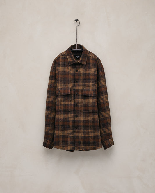 Big Shirt - Wool Gauze Check, Ochre/Brown/Charcoal