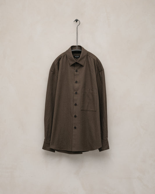 Big Shirt Two - Yarn Dyed Cotton Stripe, Olive/Natural