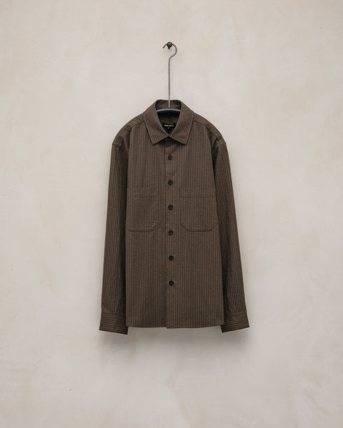 evan kinori popover shirt L 限定 Two Pocket Shirt - Yarn Dyed Cotton Stripe, Olive/Natural – evan