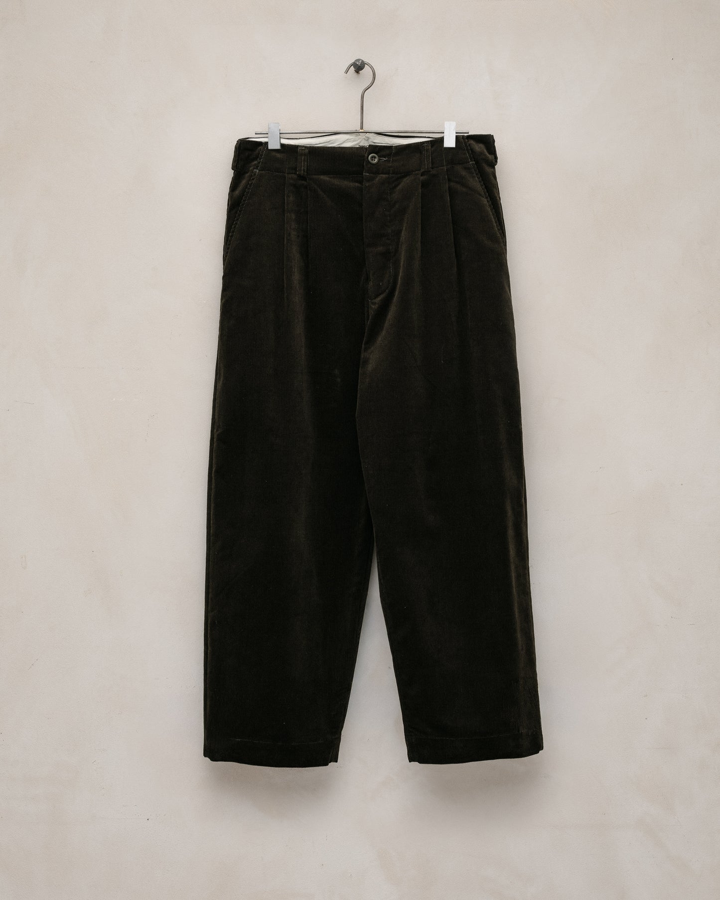 Two Pleat Pant - Organic Cotton Corduroy, Dark Olive