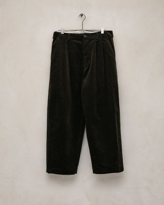 Two Pleat Pant - Organic Cotton Corduroy, Dark Olive
