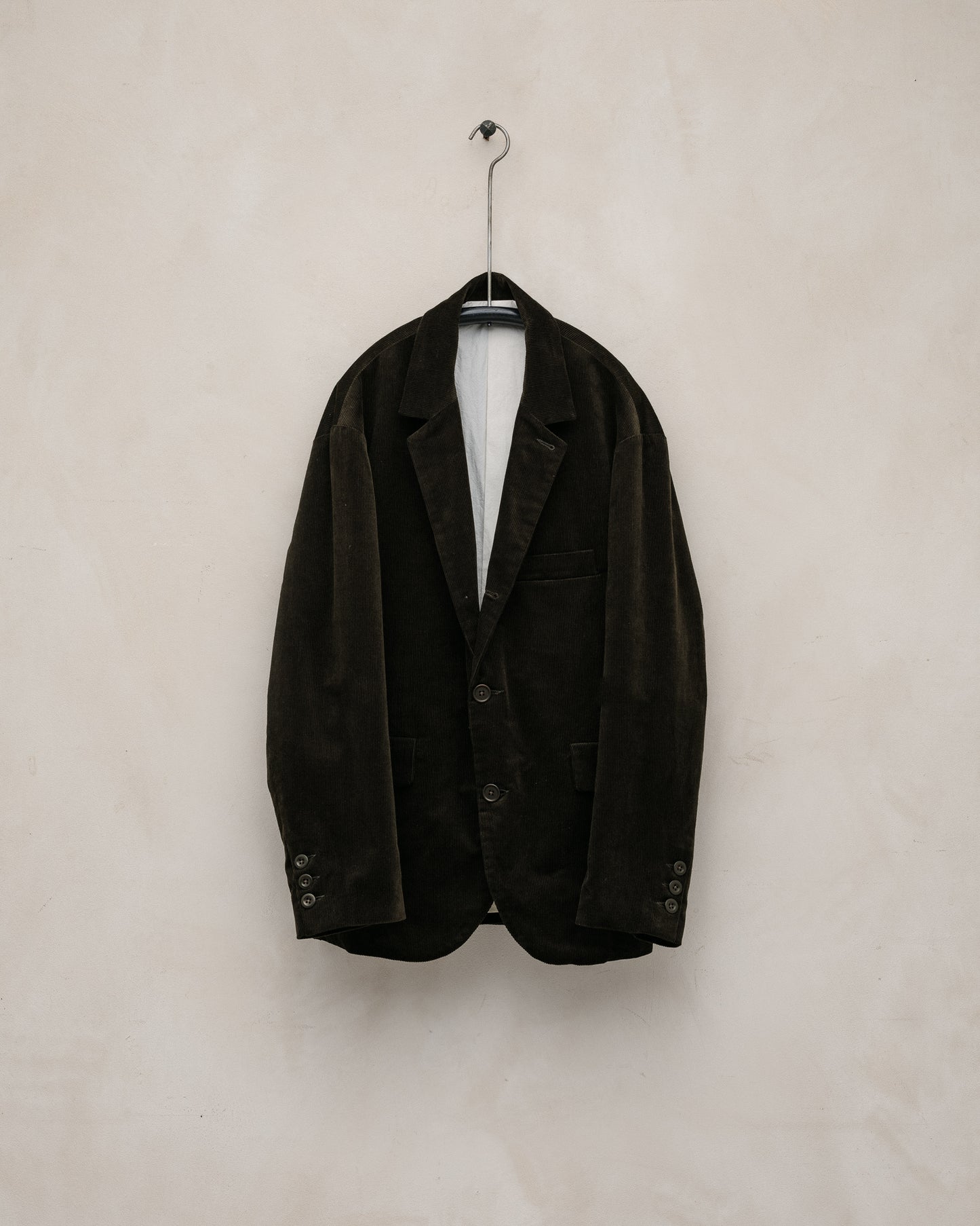 Three Button Jacket - Organic Cotton Corduroy, Dark Olive