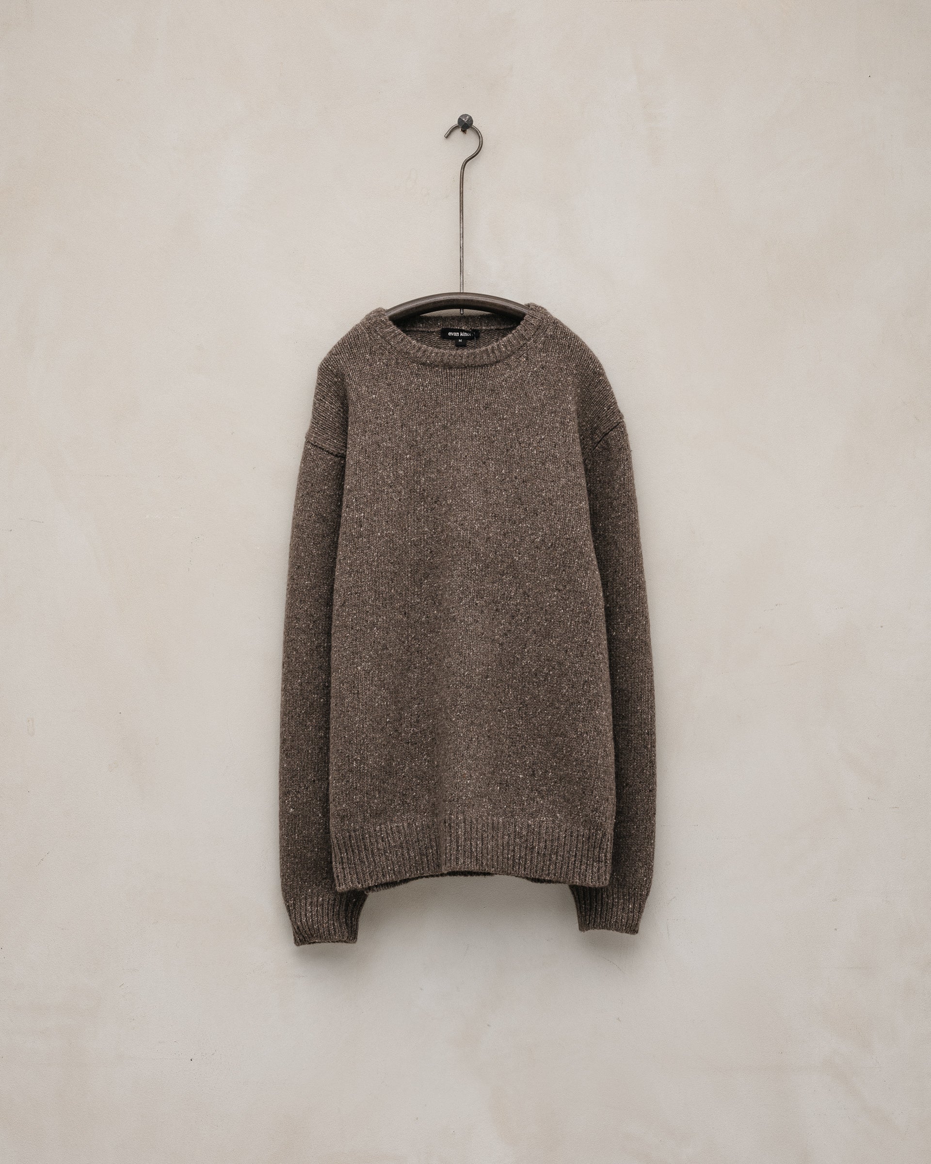 evan kinoriエバンキノリ　Crewneck Sweater Crewneck Cardigan - Recycled Cashmere/Wool Tweed, Light Brown