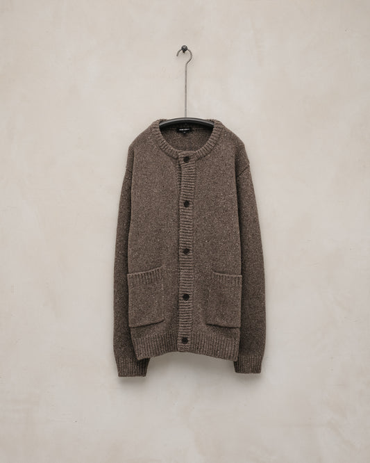 Crewneck Cardigan - Recycled Cashmere/Wool Tweed, Light Brown