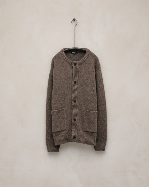Crewneck Cardigan - Recycled Cashmere/Wool Tweed, Light Brown