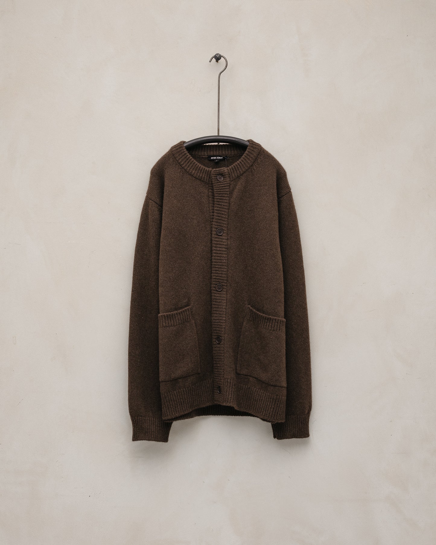 Crewneck Cardigan - Undyed Yak Wool, Dark Brown