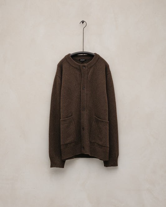 Crewneck Cardigan - Undyed Yak Wool, Dark Brown