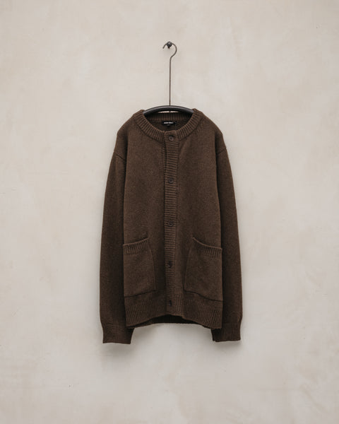 Crewneck Cardigan - Undyed Yak Wool, Dark Brown – evan kinori