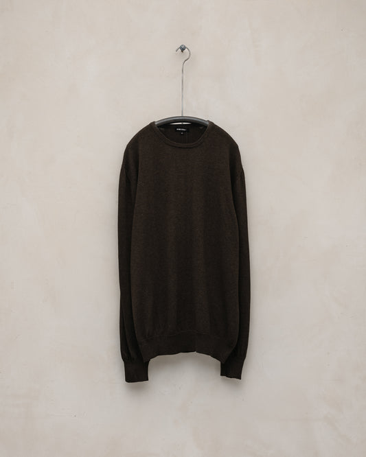 Thin Crewneck Sweater - Cotton/Cashmere/Silk, Brown Melange