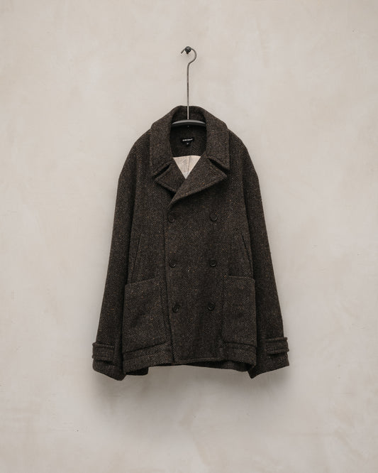 Peacoat - Irish Wool Herringbone Tweed, Brown/Charcoal