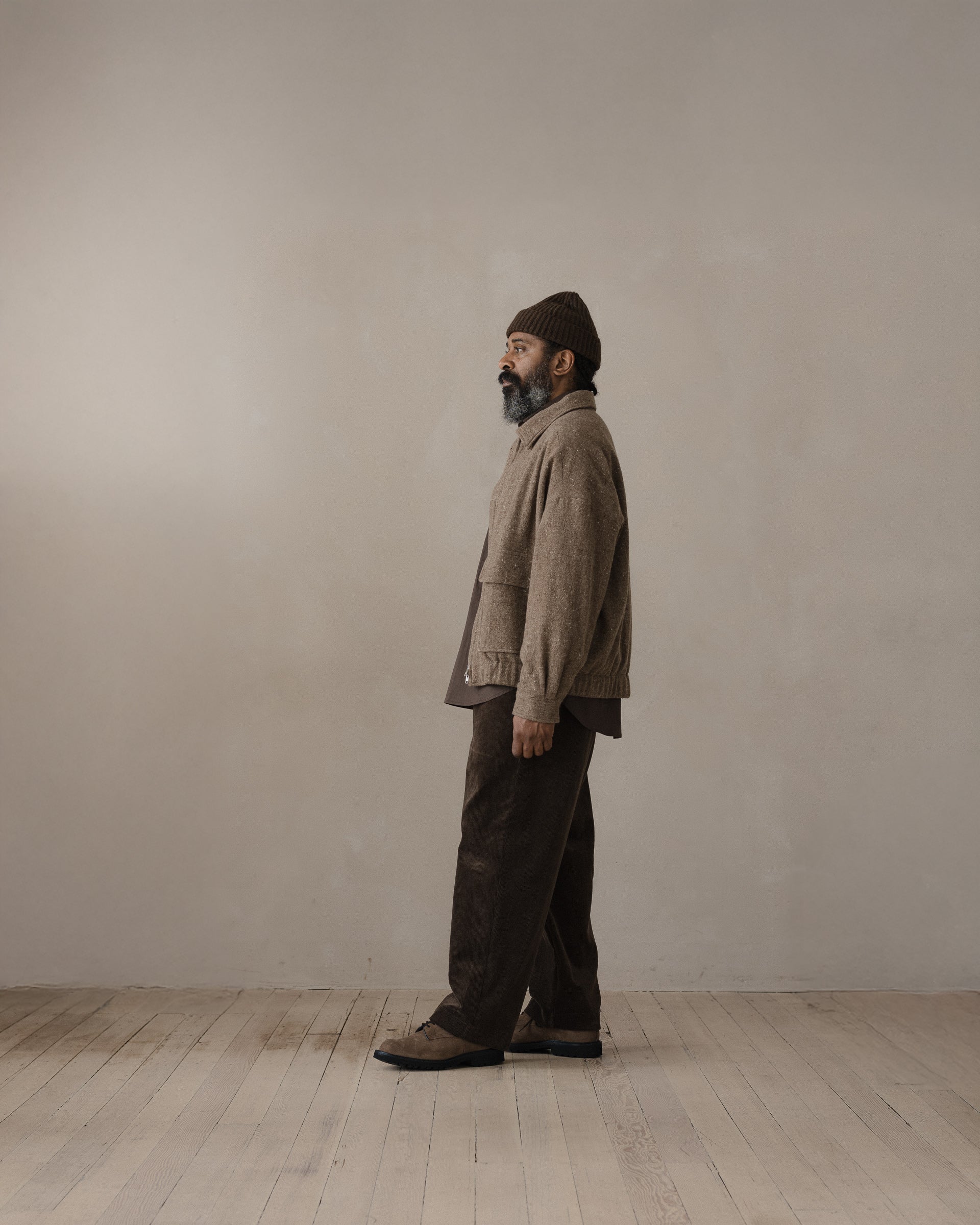 Zip Jacket Two - Undyed Wool Tweed, Dark Beige – evan kinori