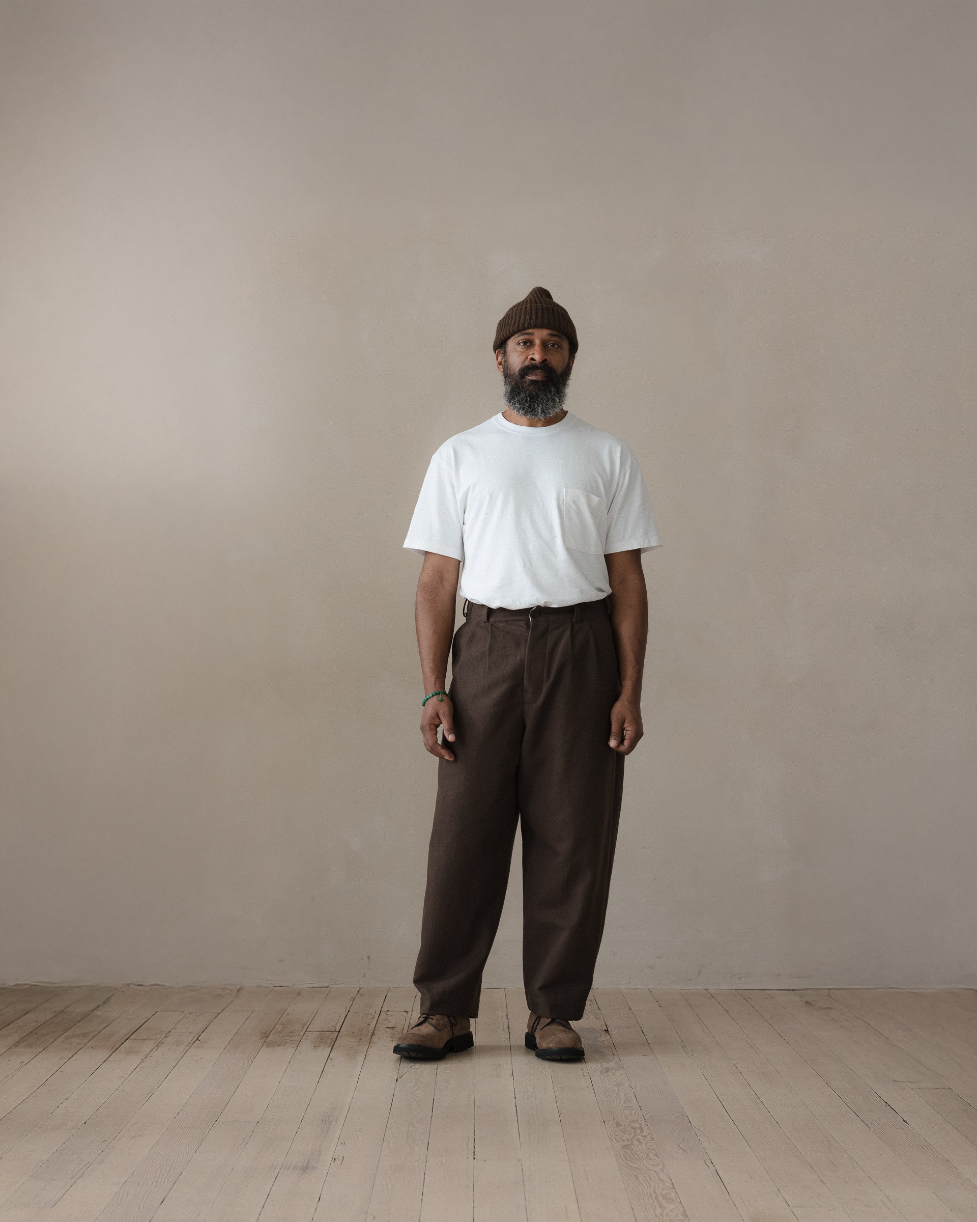 Two Pleat Pant - Brushed Broken Twill, Dark Olive – evan kinori