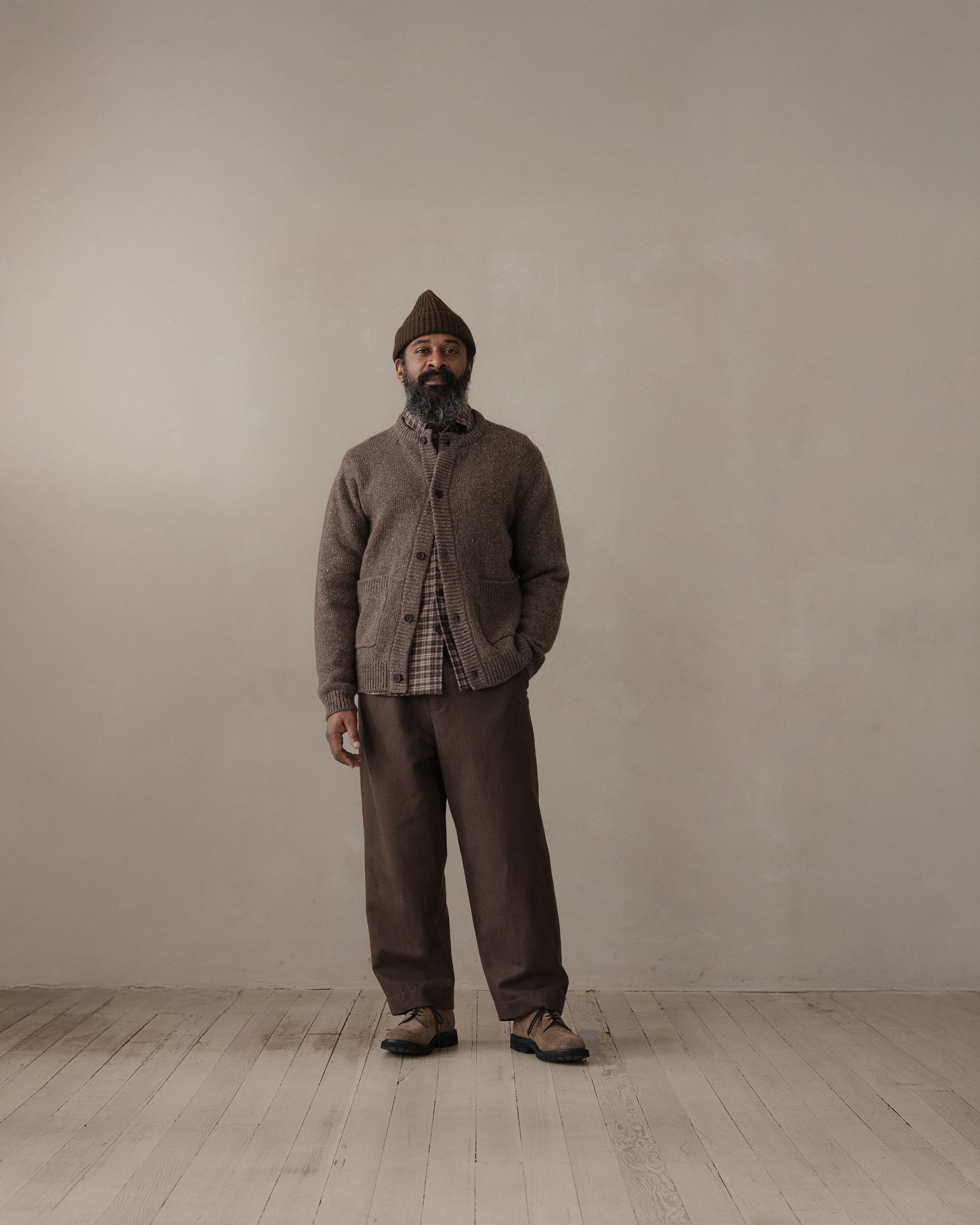 evan kinori ウールセットアップ　ブラウン Evan Kinori Peacoat Wool Herringbone Brown/Charcoal – Neighbour