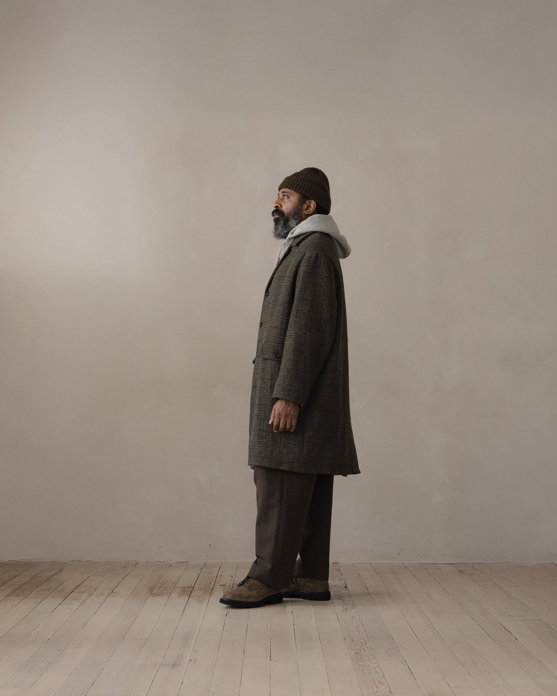 Big Coat - Wool Herringbone Check, Dark Olive/Charcoal – evan kinori