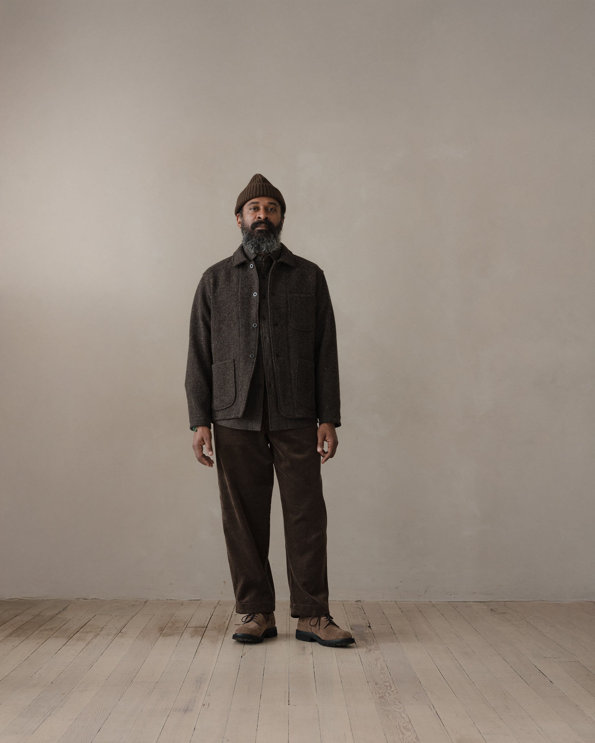 Three Pocket Jacket - Irish Wool Herringbone Tweed, Brown/Charcoal