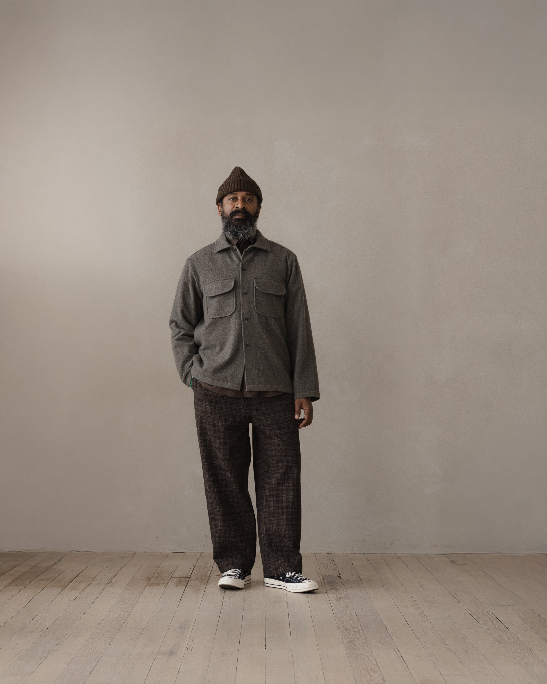 美品 USA製 evan kinori ウール ガーゼ ワーク シャツ M Evan Kinori Big Shirt Worsted Wool Charcoal – MAN–TLE