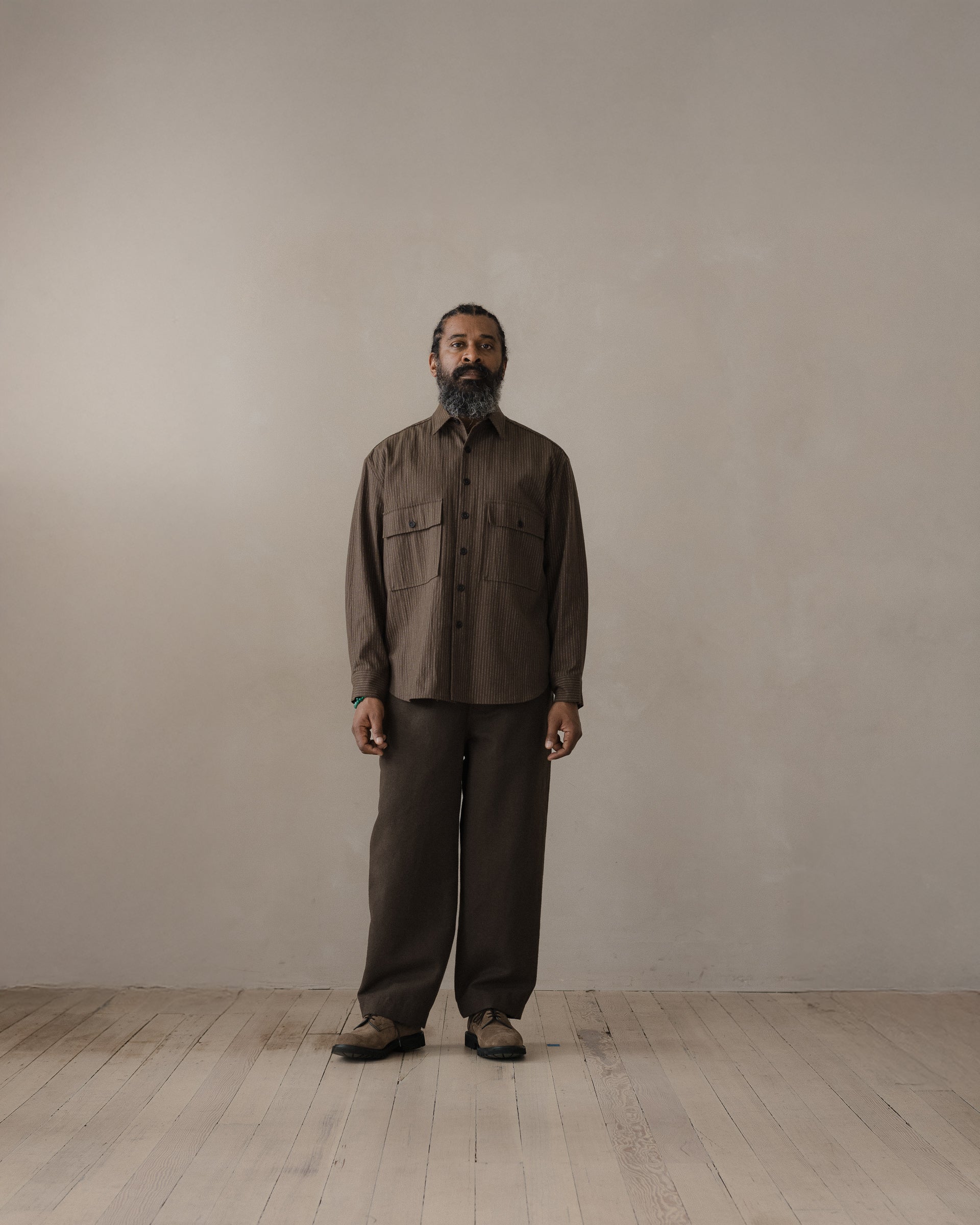 Big Shirt - Yarn Dyed Cotton Stripe, Olive/Natural – evan kinori