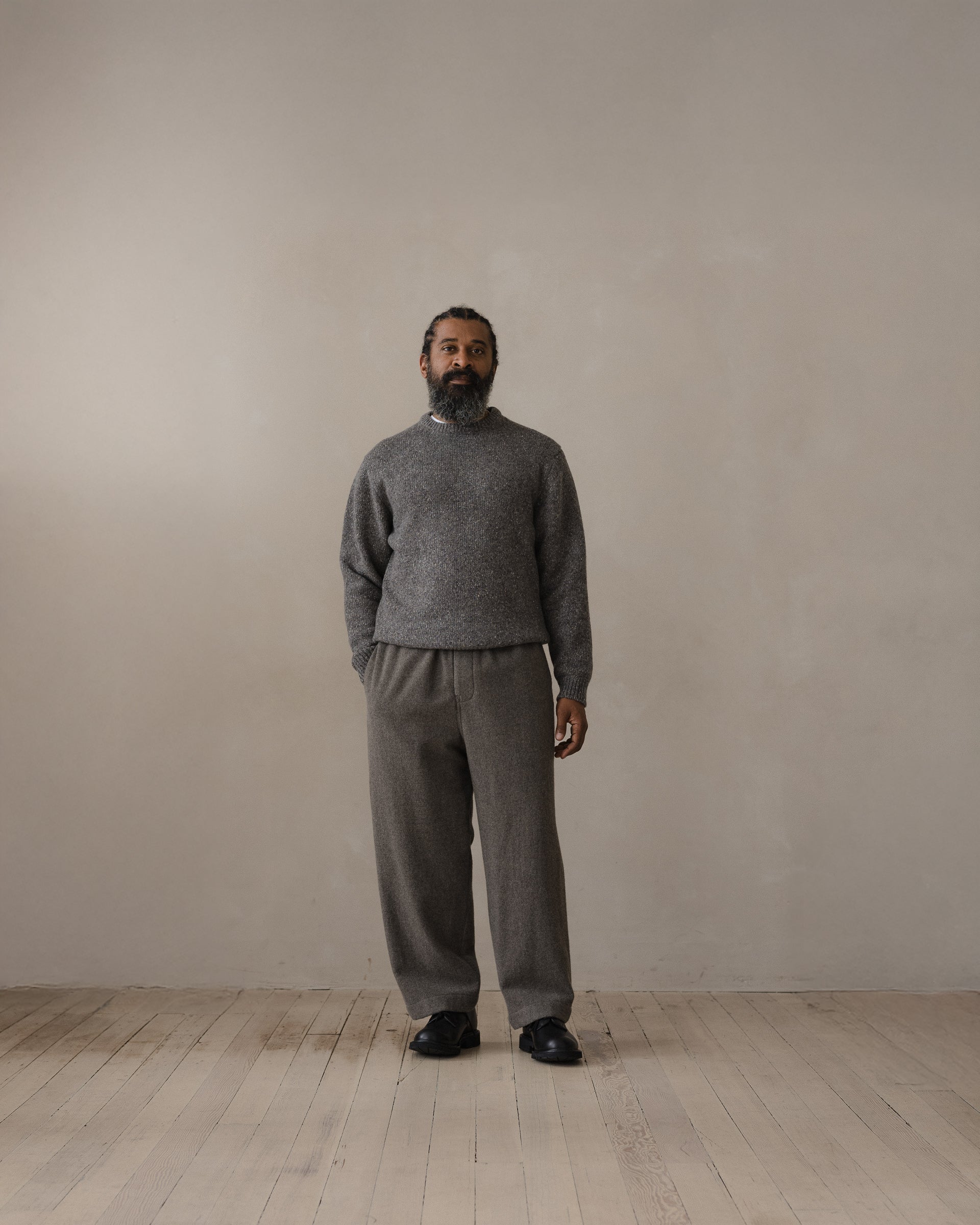 Elastic Pant - Brushed Cashmere/Wool Flannel, Mid-Grey – evan kinori