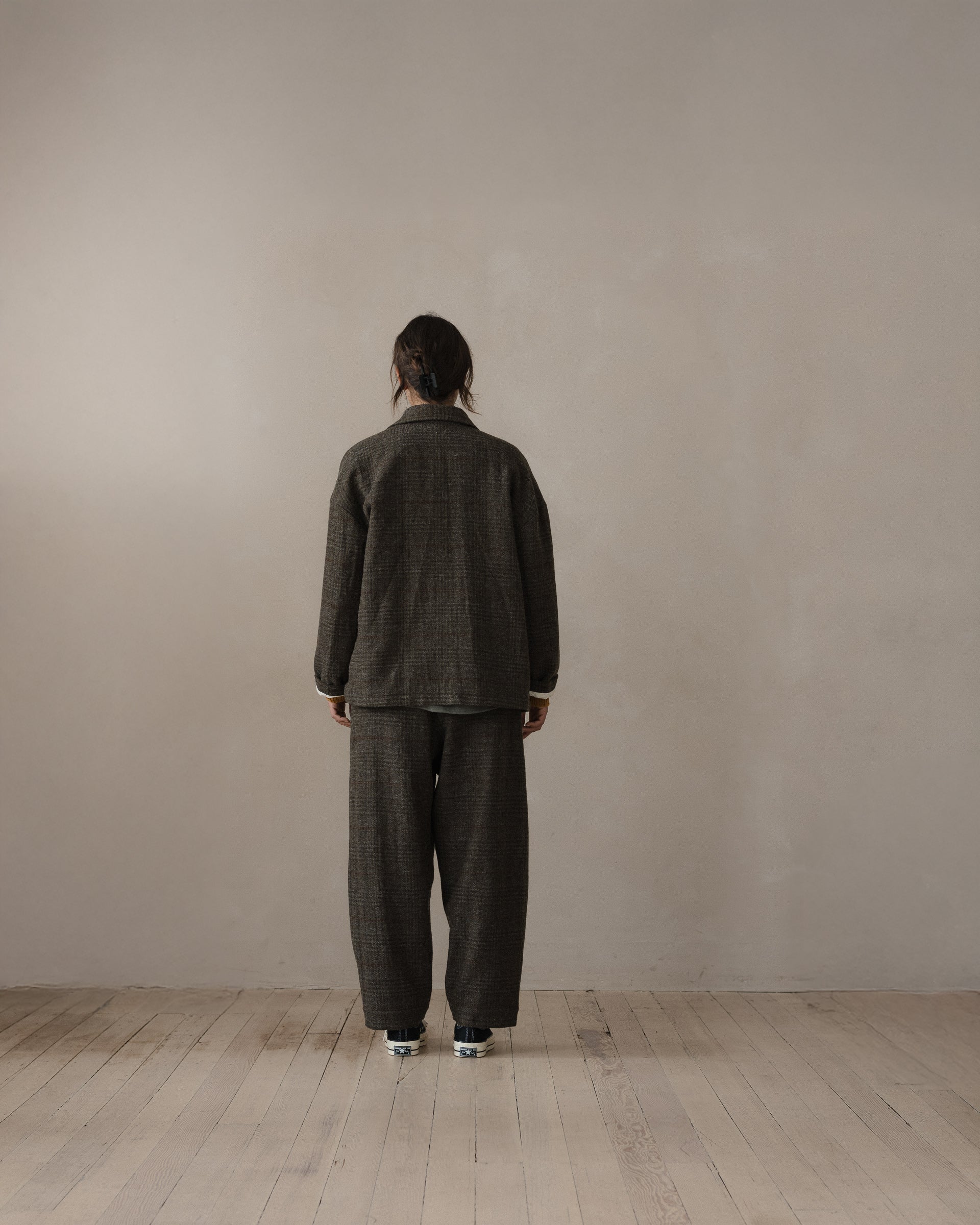 Field Shirt Two - Wool Herringbone Check, Dark Olive/Charcoal