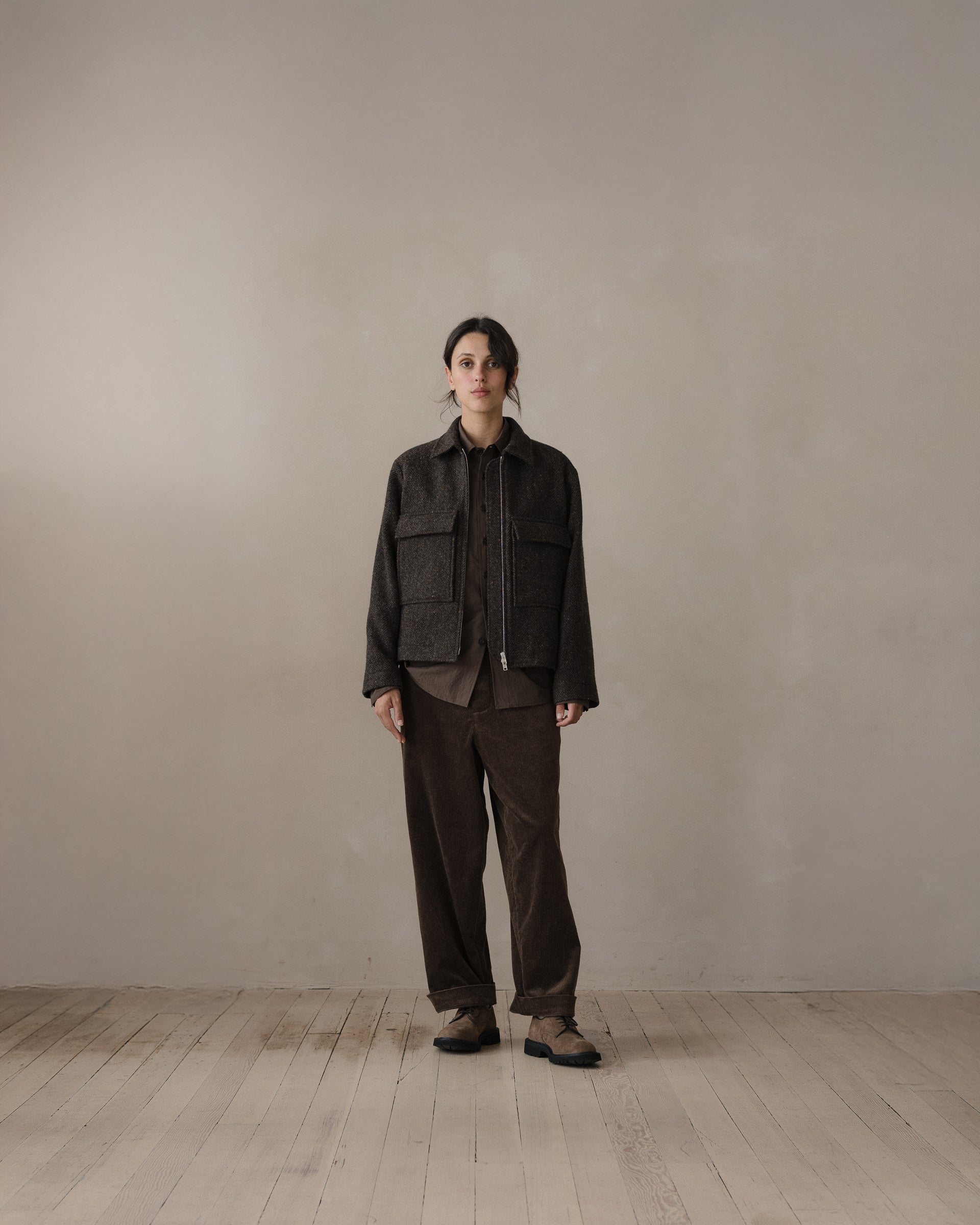 Zip Jacket - Irish Wool Herringbone Tweed, Brown/Charcoal – evan