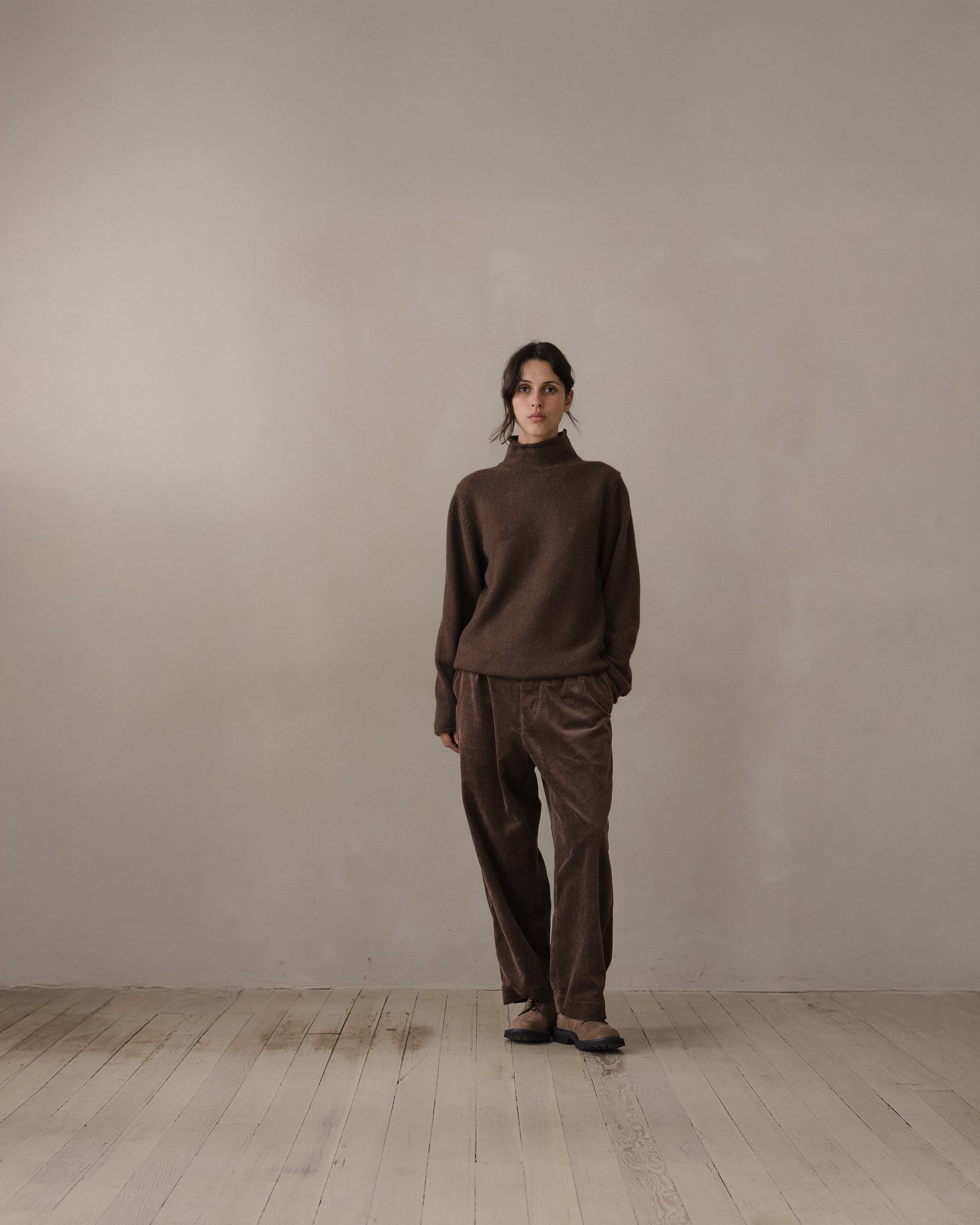 Rollneck Sweater - Undyed Yak Wool, Dark Brown – evan kinori