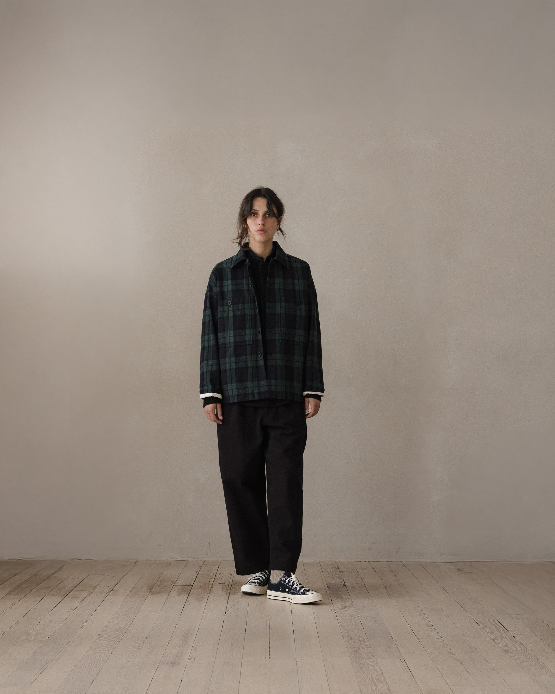 Field Shirt Two - Irish Wool Check, Black/Navy/Green – evan kinori