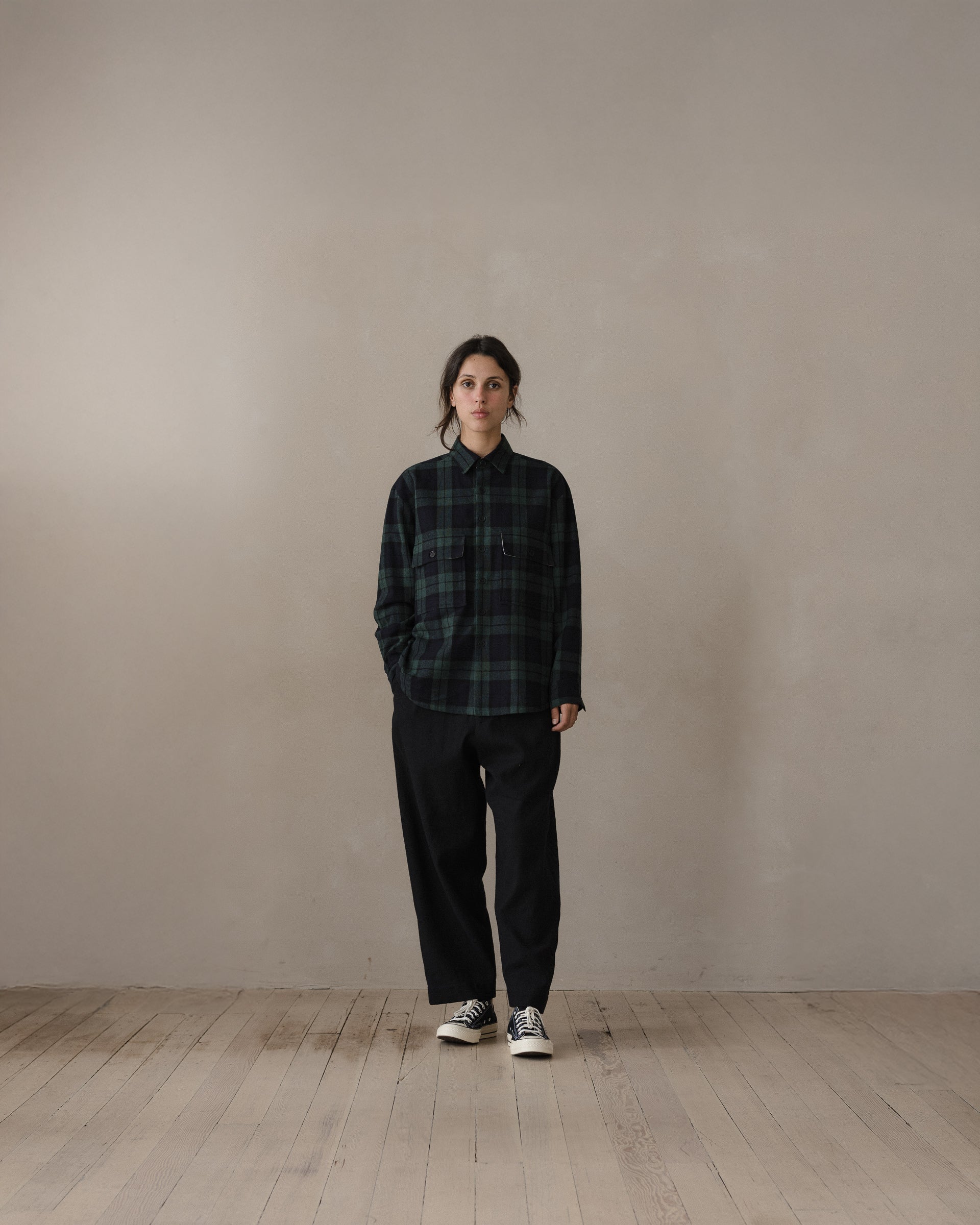 Big Shirt - Irish Wool Check, Black/Navy/Green – evan kinori