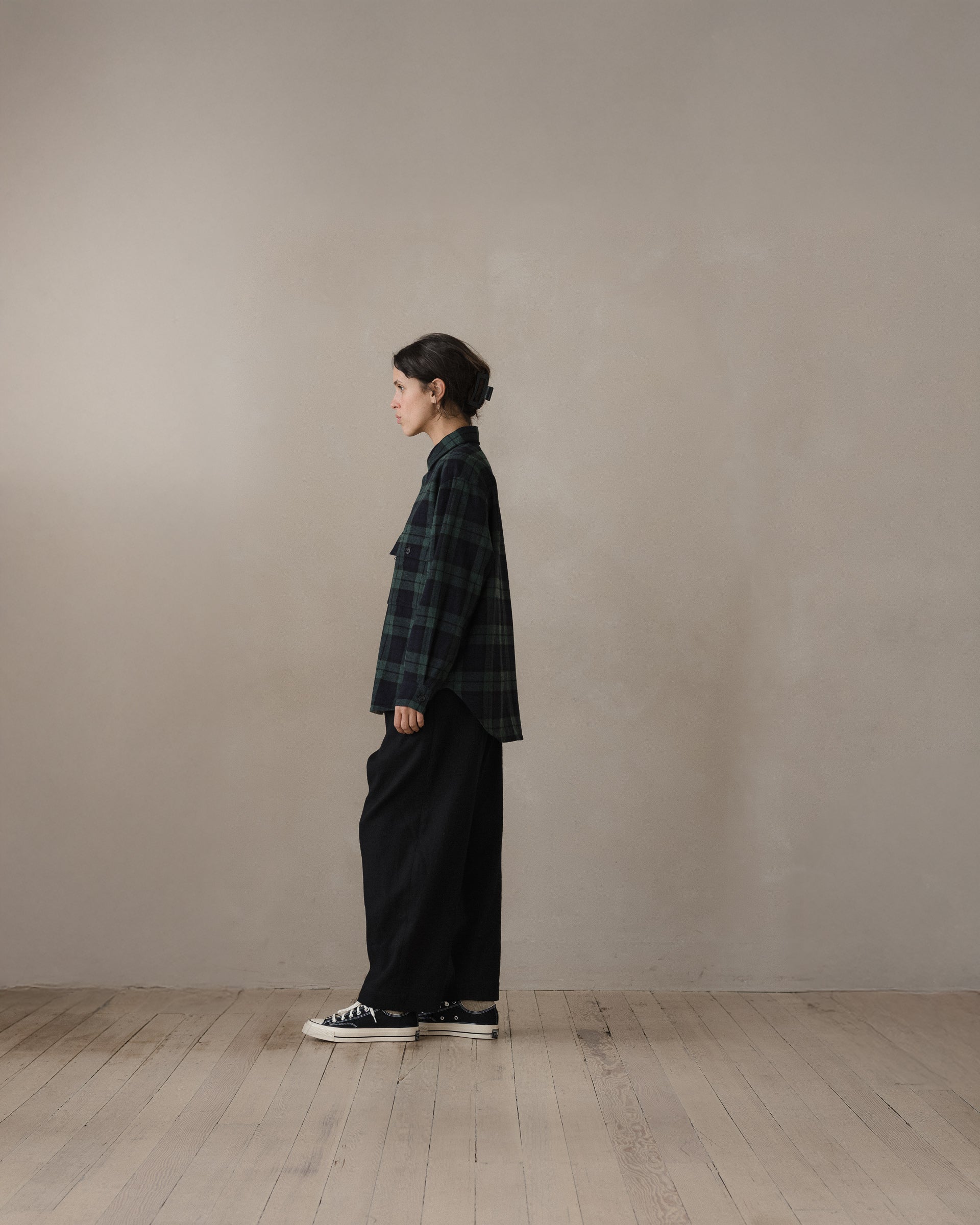 トップス evan kinori Big Shirt Irish Wool Flannel Big Shirt - Irish Wool Check, Black/Navy/Green – evan kinori